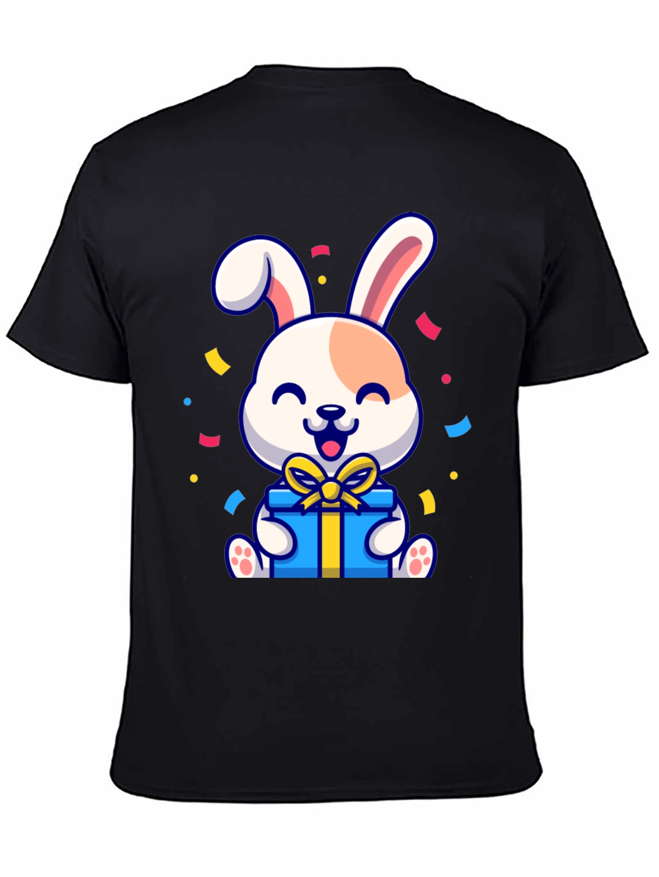 Black Cute Bunny Holding Gift T-Shirt view 4