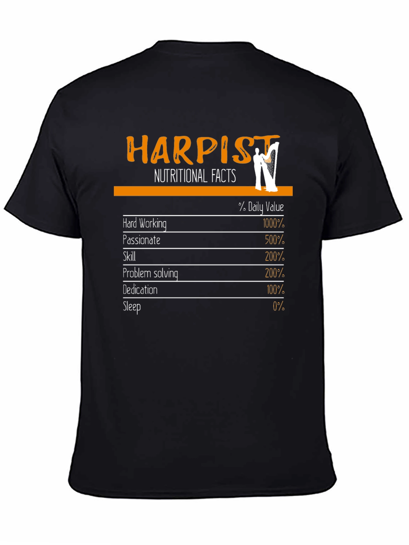 Black Harpist Nutritional Facts Graphic Tee view 4