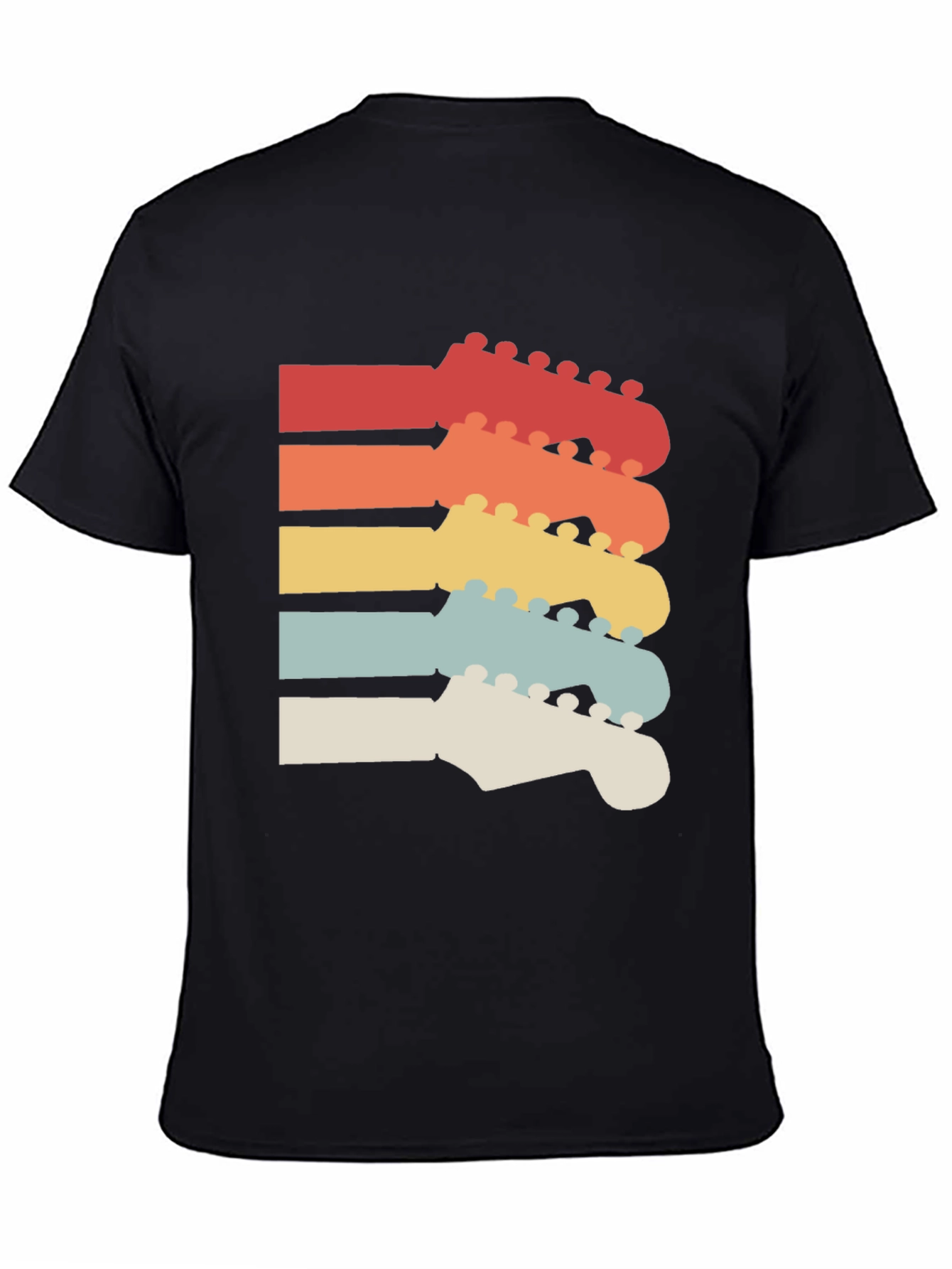 Black Retro Guitar Headstock T-Shirt view 4