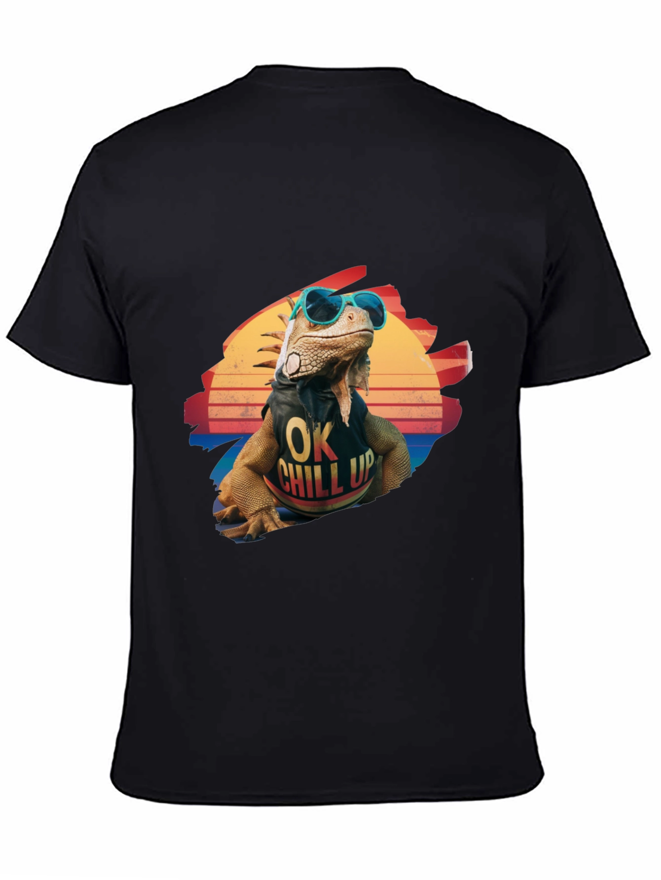 Black Cool Iguana Graphic T-Shirt - "OK Chill Up" view 4
