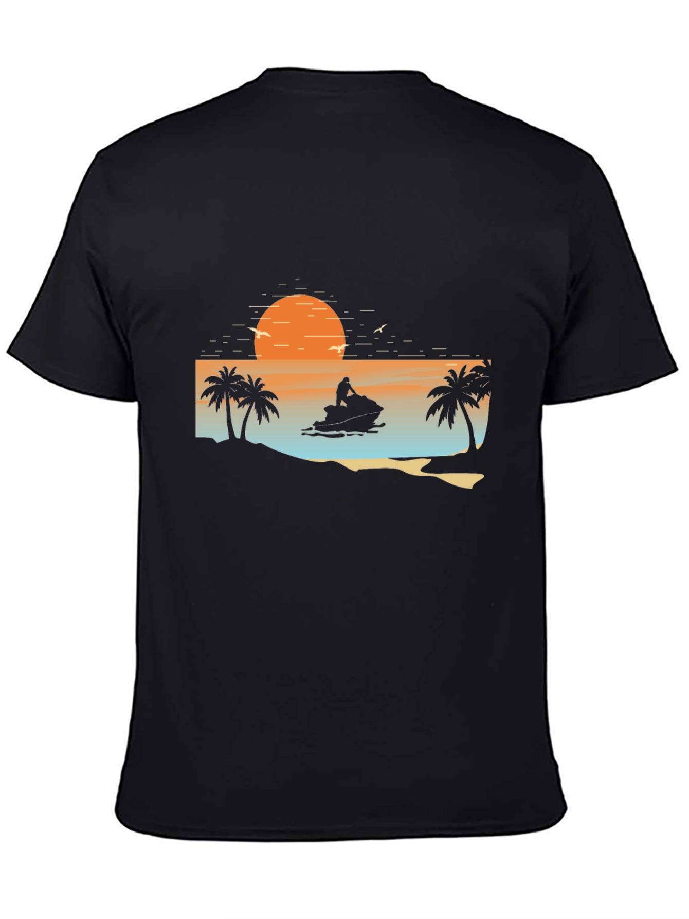 Black Sunset Jet Ski Palm Tree Graphic Black T-Shirt view 4