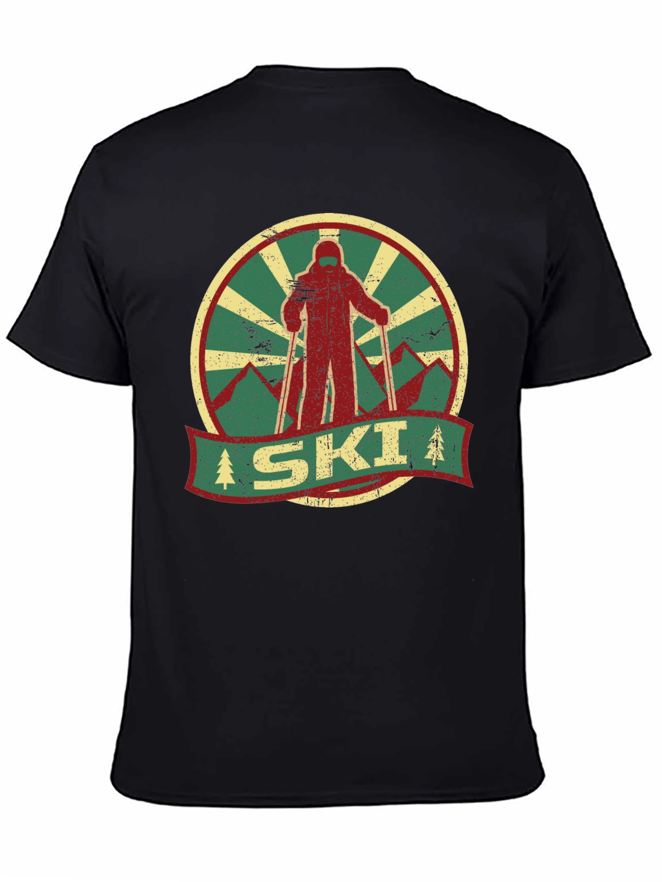 Black Vintage Ski Graphic Tee - Retro Winter Sports T-Shirt view 4