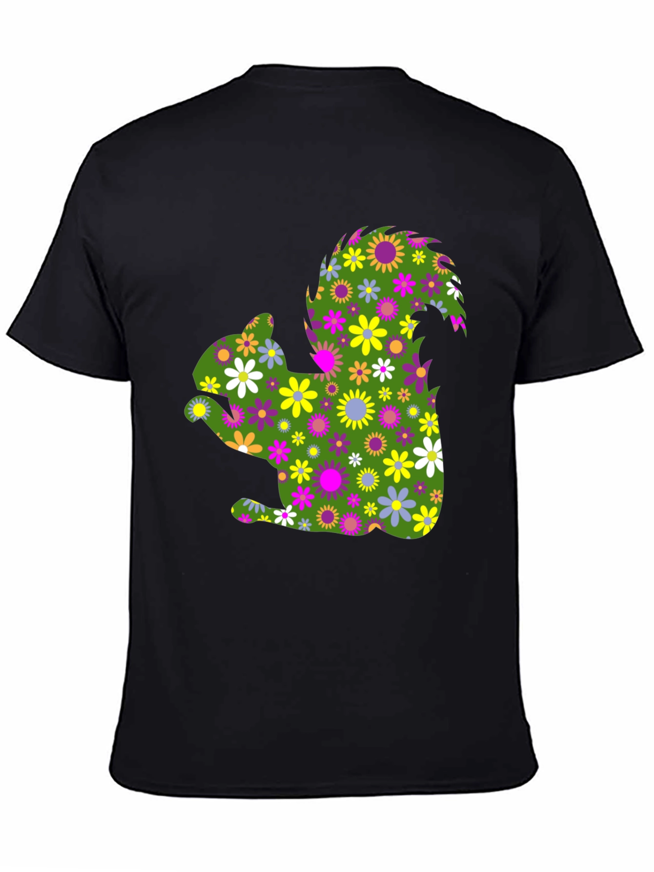 Black Floral Squirrel Graphic Tee - Unique Nature Shirt view 4