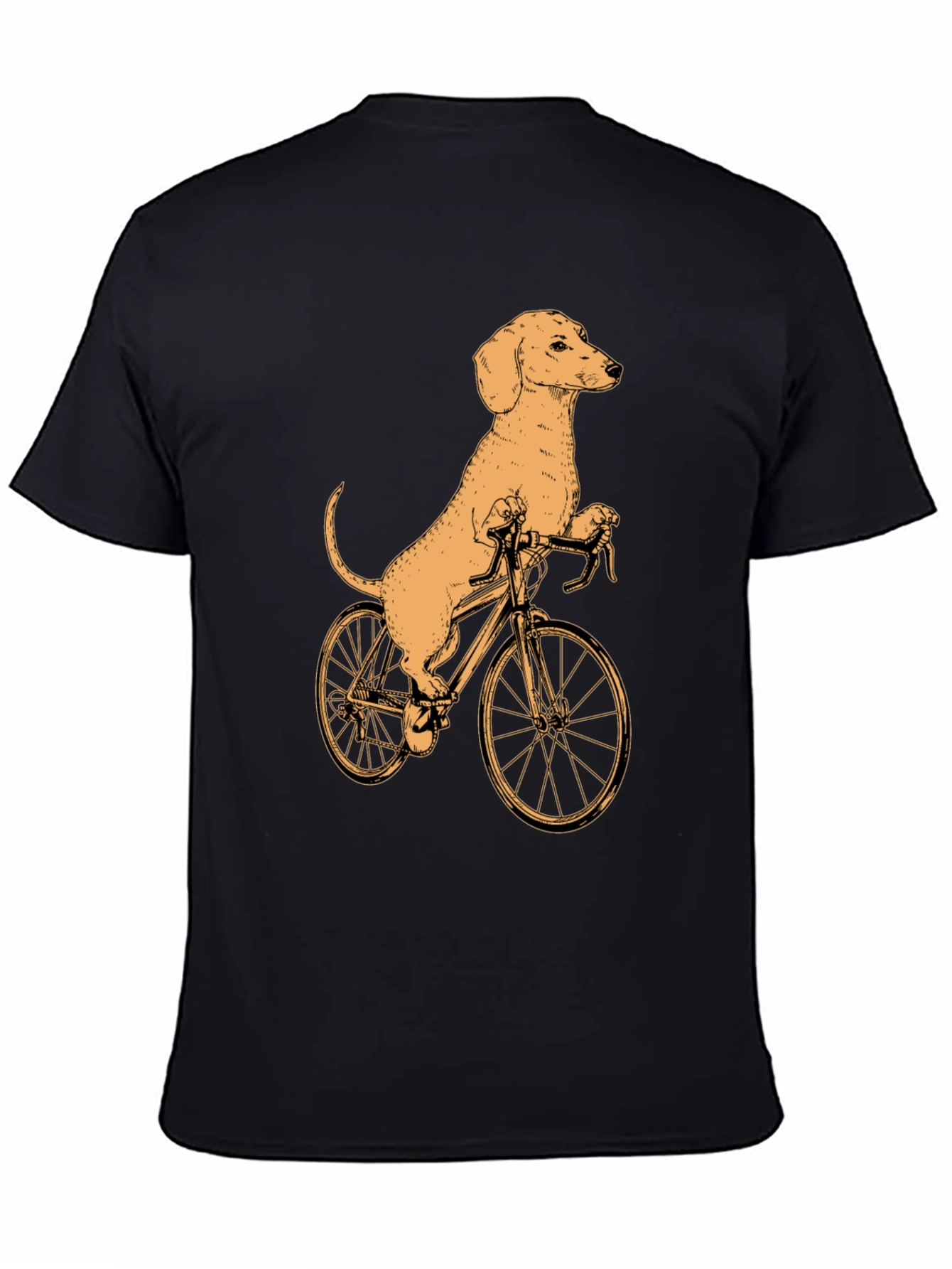 Black Dachshund on Bike T-Shirt - Black Cotton Tee view 4
