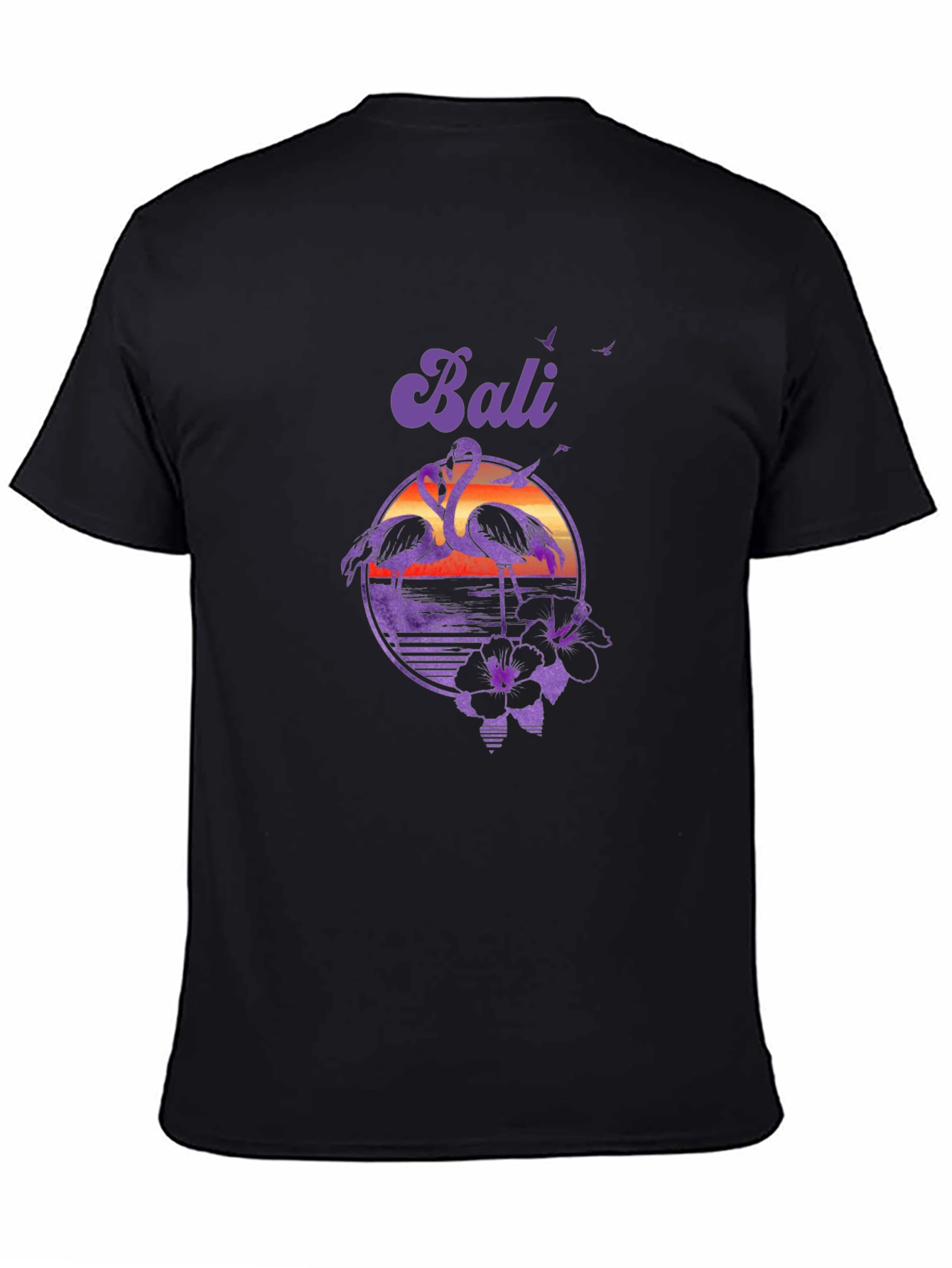 Black Bali Flamingo Sunset Graphic Tee - Tropical Island Style view 4