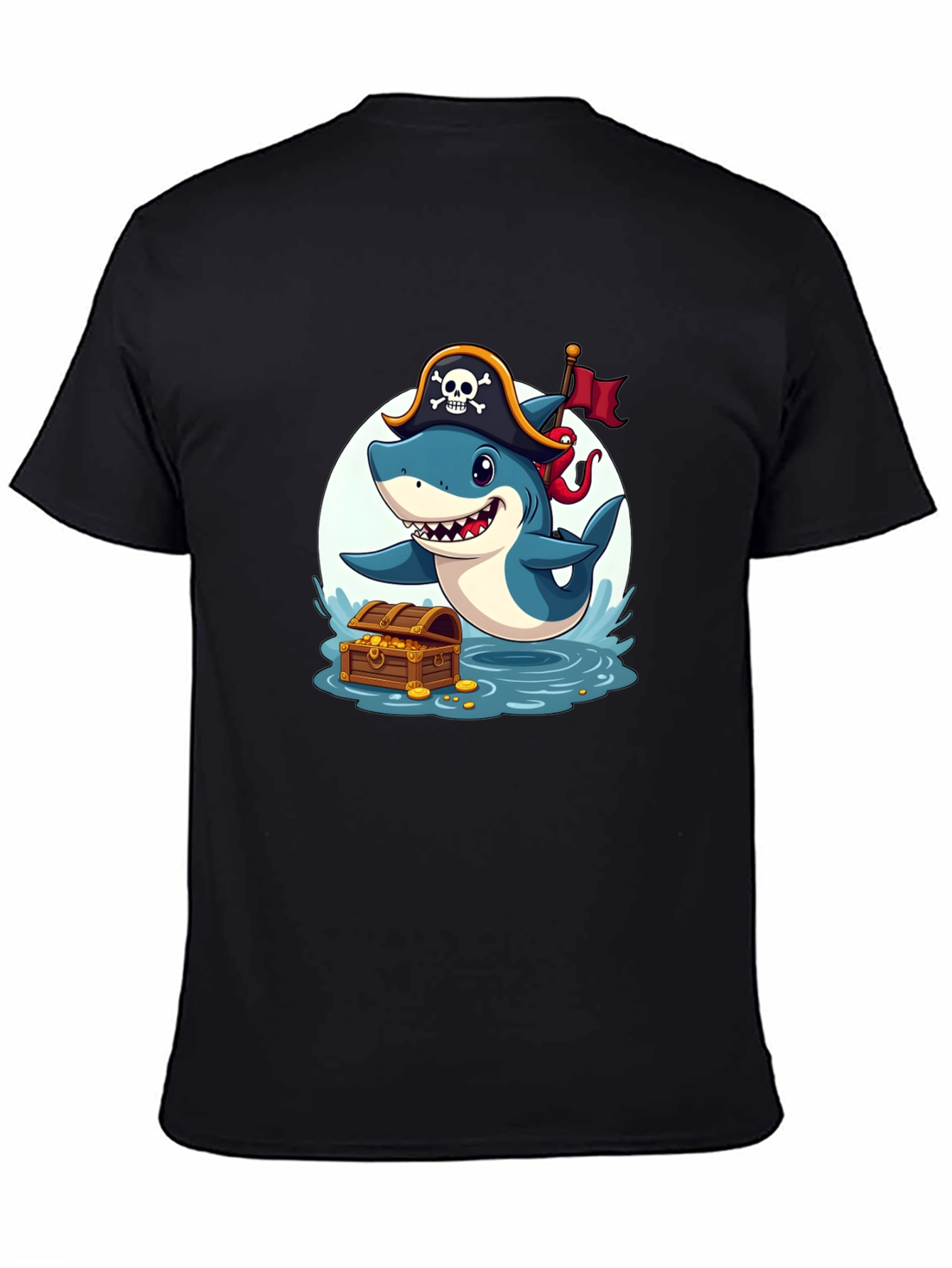 Black Pirate Shark T-Shirt - Cartoon Graphic Tee view 4