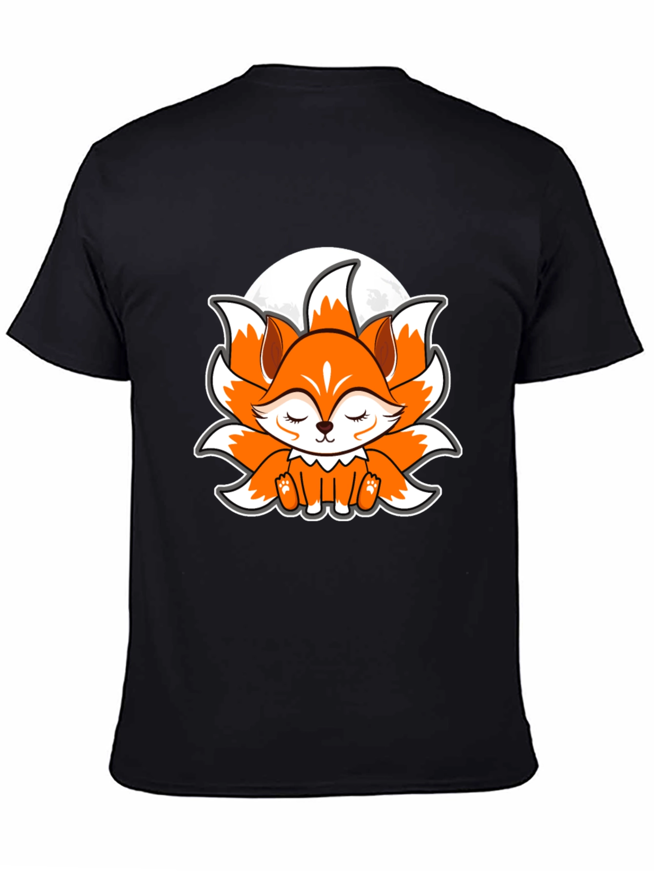 Black Cute Anime Fox Graphic Tee - Black Cotton T-Shirt view 4