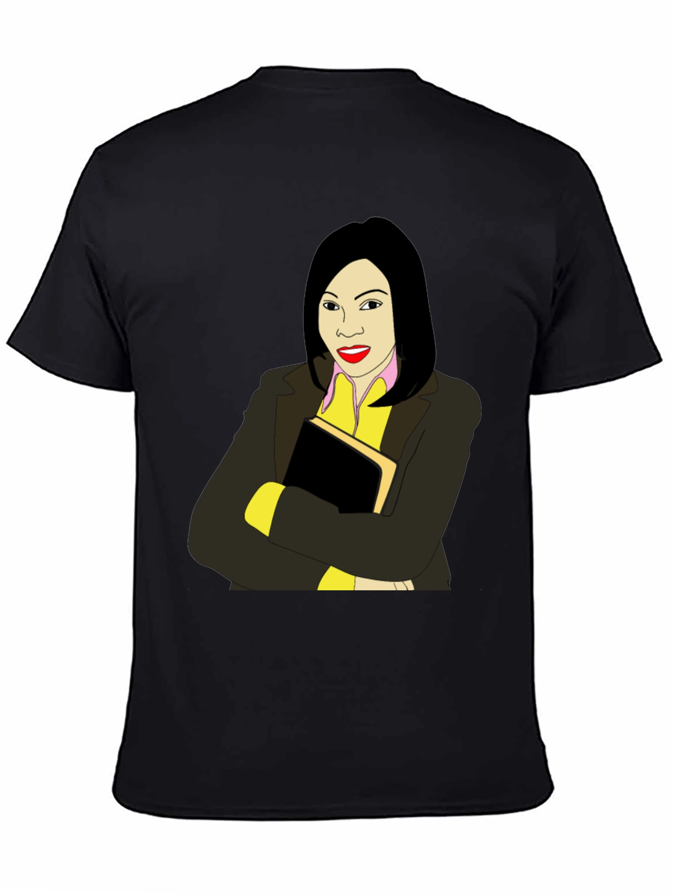 Illustrated Woman on Black T-Shirt - 4
