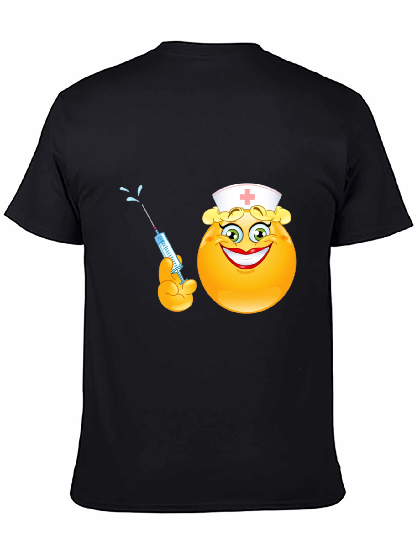 Black Funny Nurse Emoji T-Shirt - Black Cotton Tee view 4