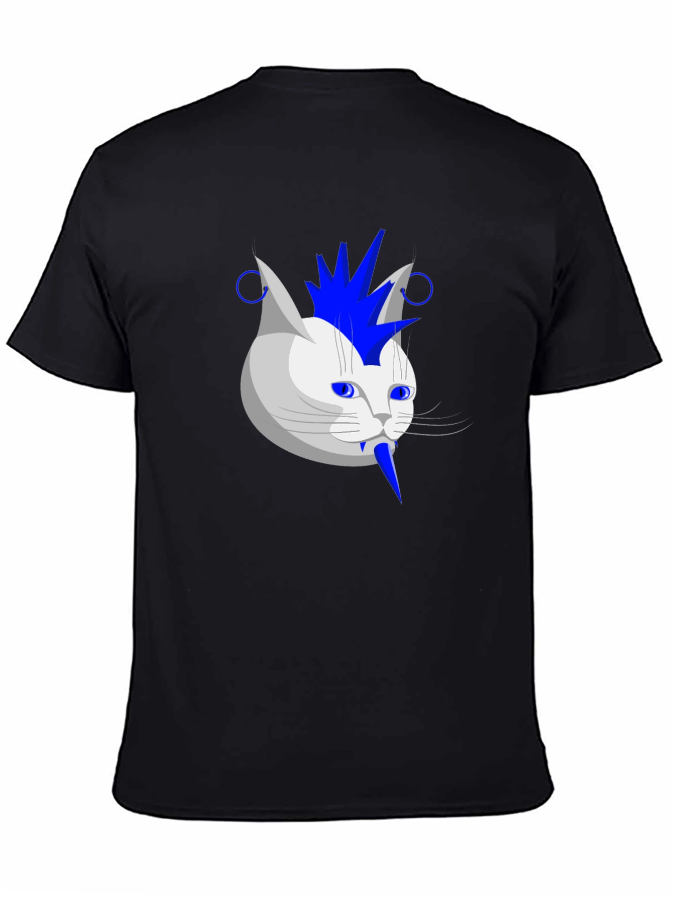 Black Punk Rock Cat Graphic Tee - Black Cotton T-Shirt view 4