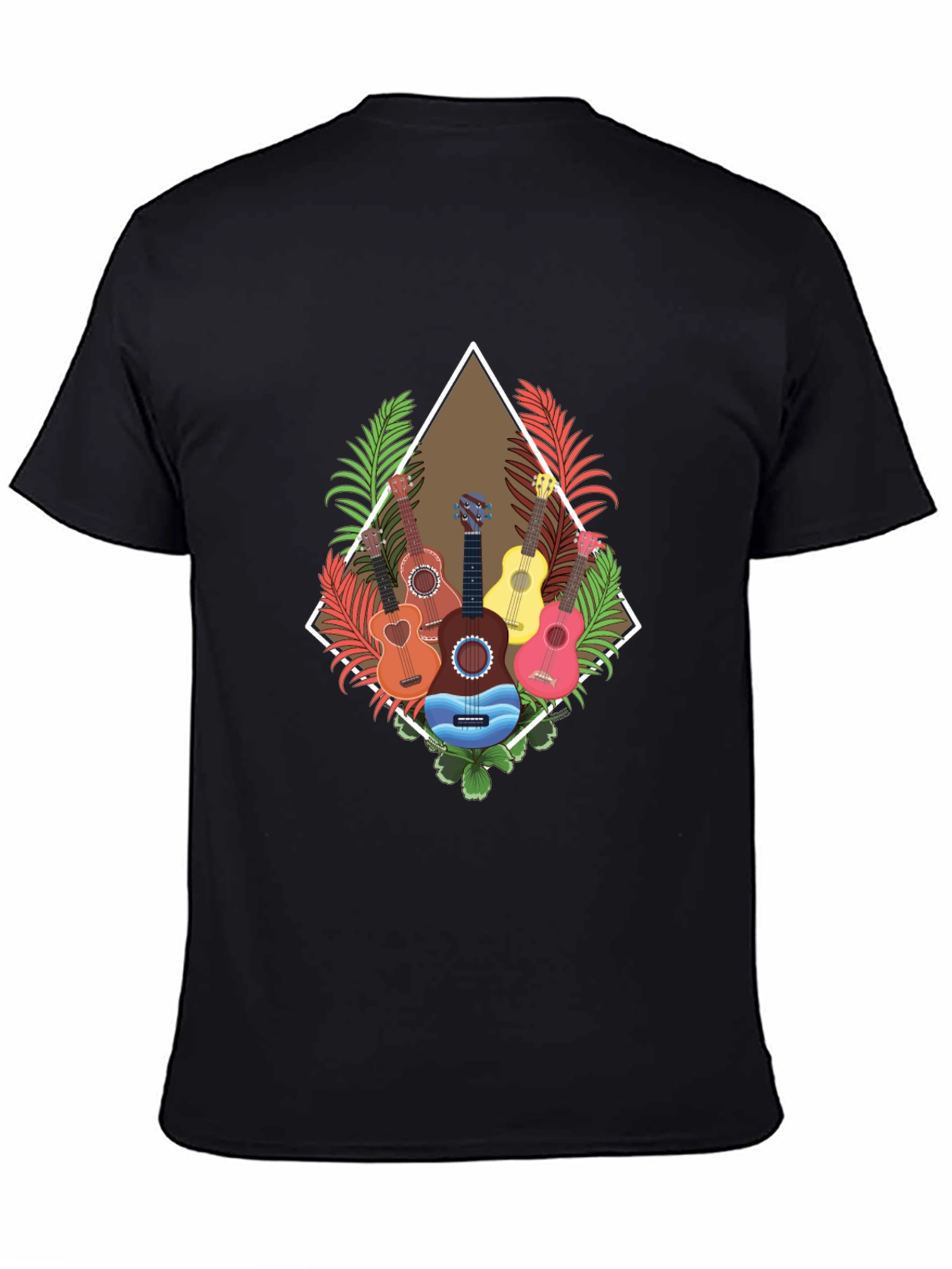 Black Tropical Guitar T-Shirt: Island Style view 4