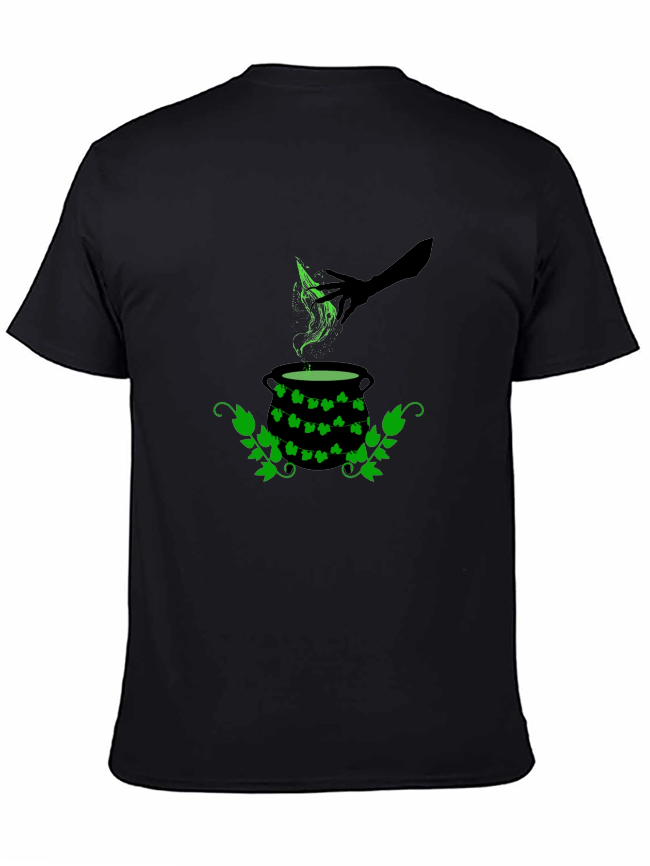 Black Witch Cauldron T-Shirt - Green Potion Brew view 4