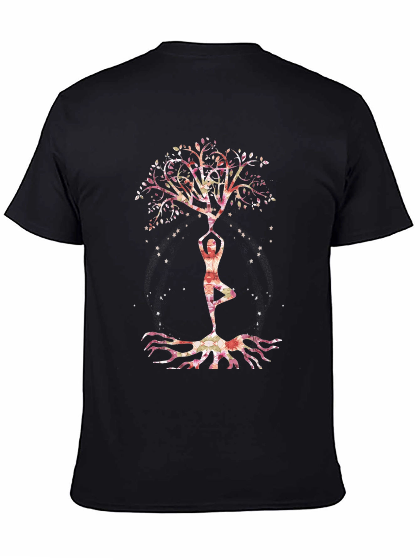 Black Yoga Tree of Life Graphic Tee - Black Cotton Blend view 4