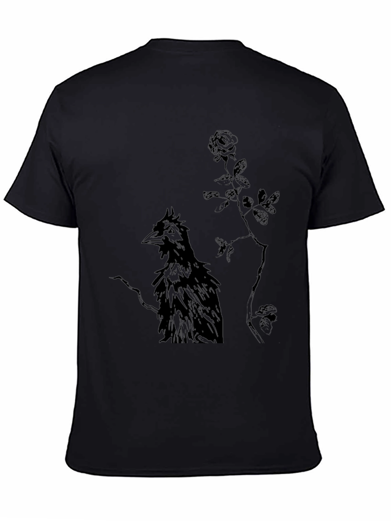 Black Raven and Rose Graphic Black T-Shirt view 4
