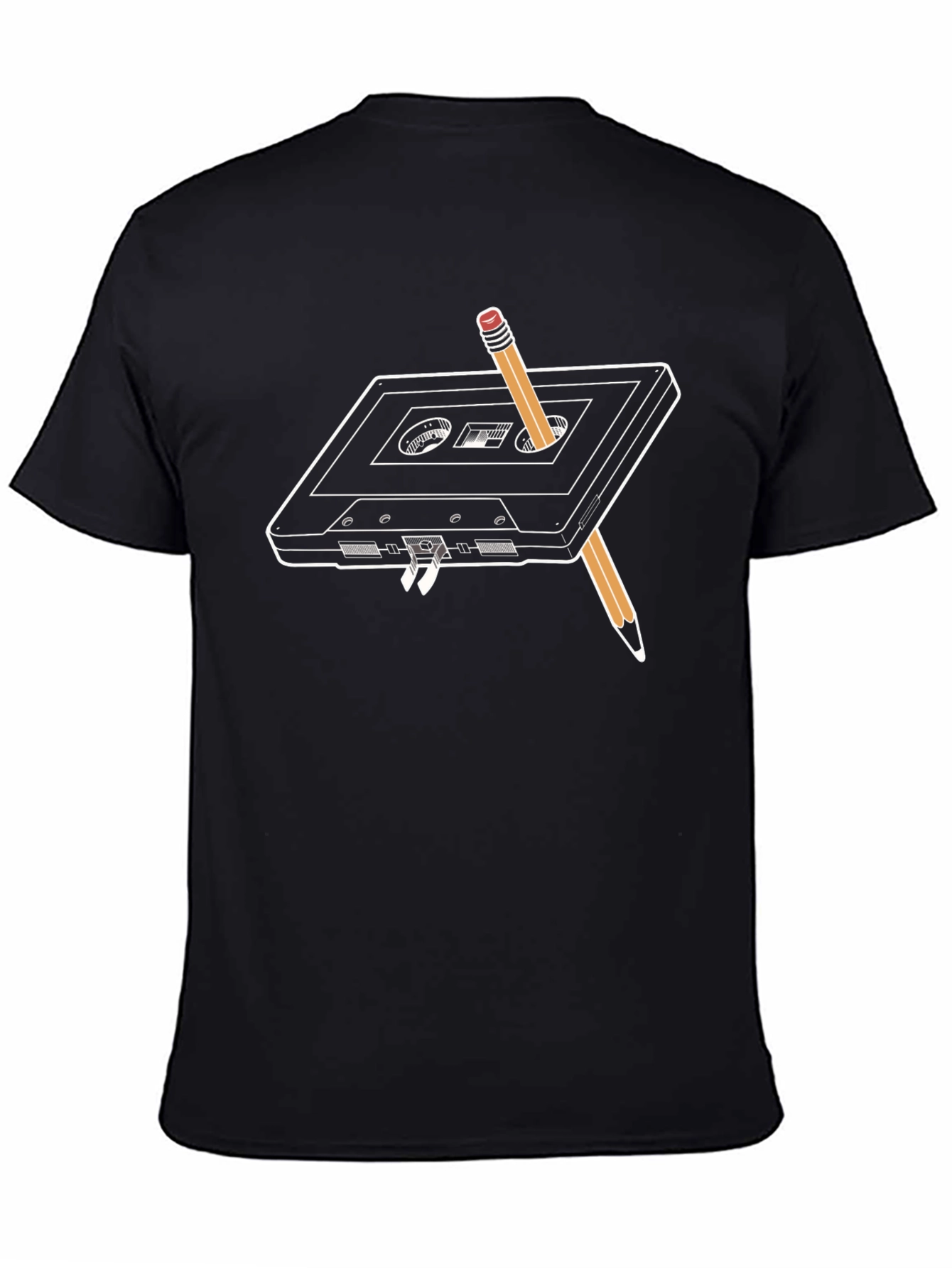 Retro Cassette Tape & Pencil T-Shirt - Black - 4