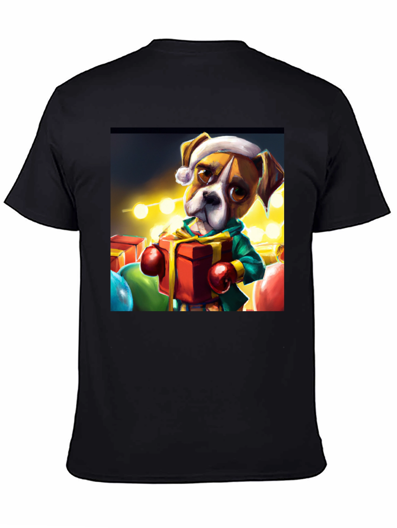 Black Festive Boxer Dog Christmas T-Shirt view 4