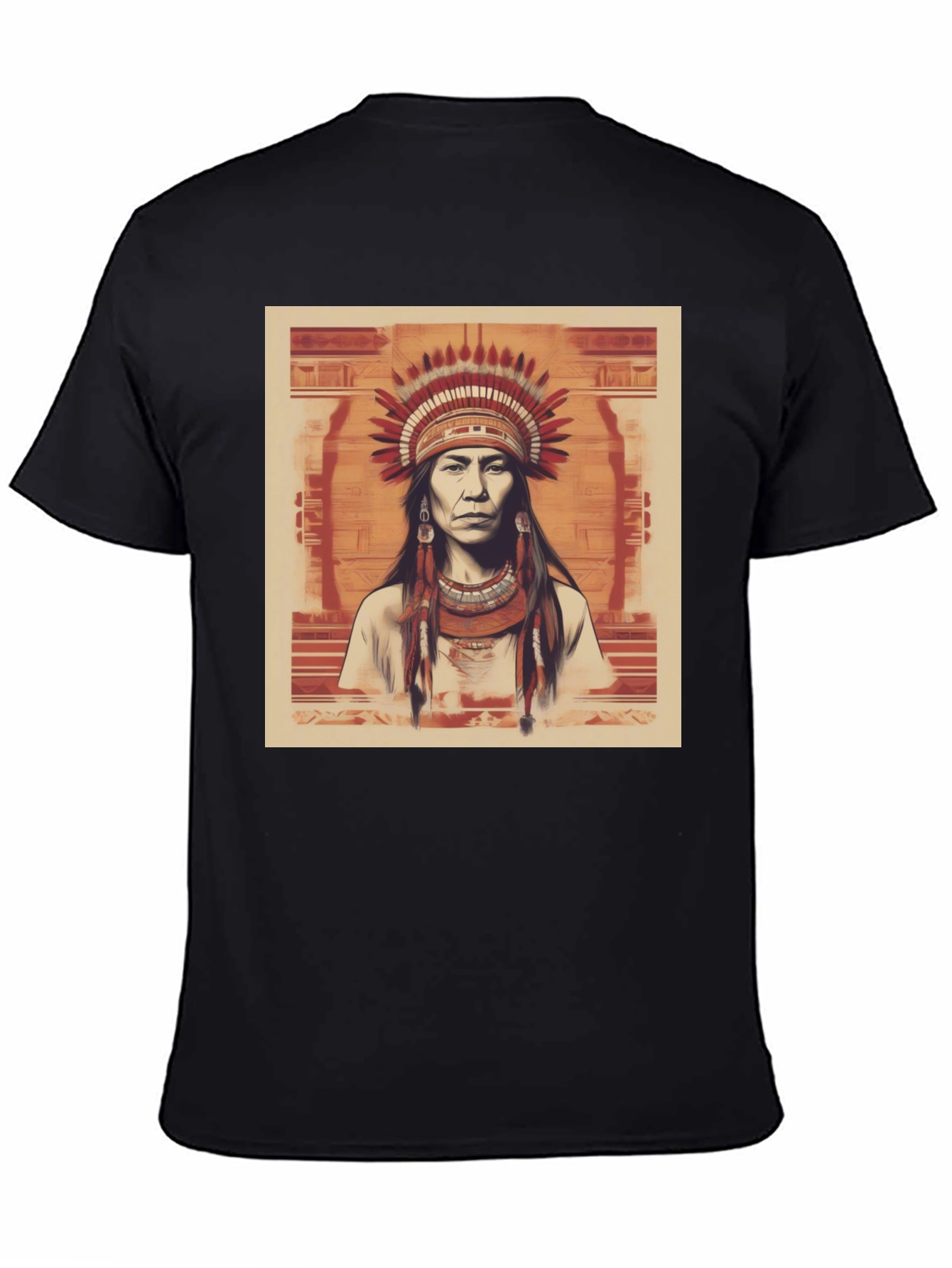 Black Native American Chief Graphic Tee - Black Cotton view 4