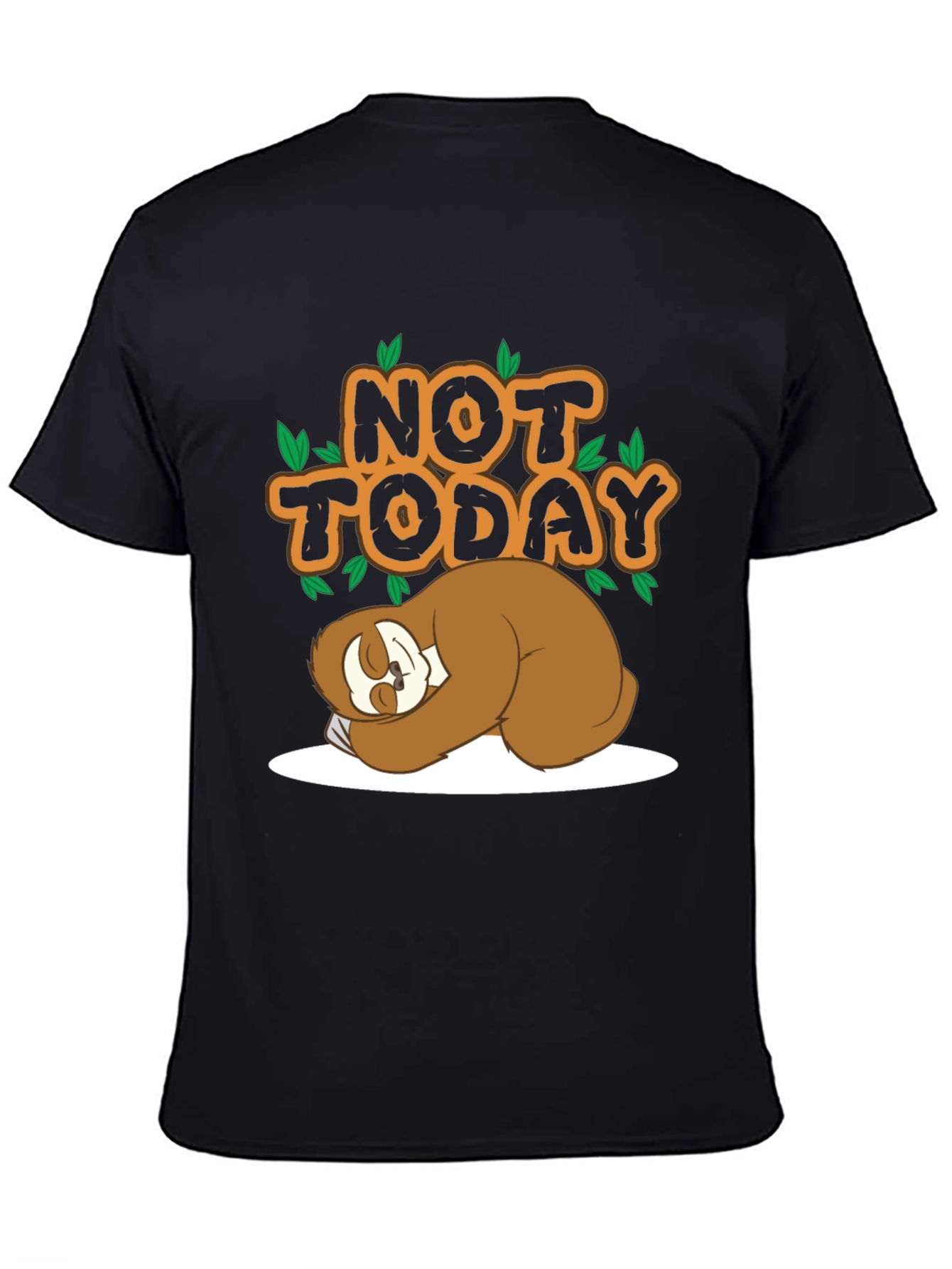 Black Funny Sloth Not Today Black T-Shirt view 4
