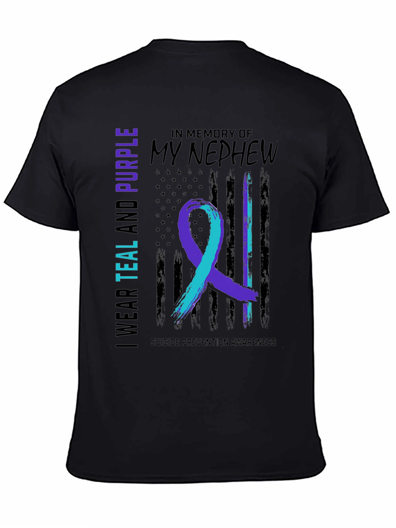 Black Teal and Purple Suicide Awareness T-Shirt view 4