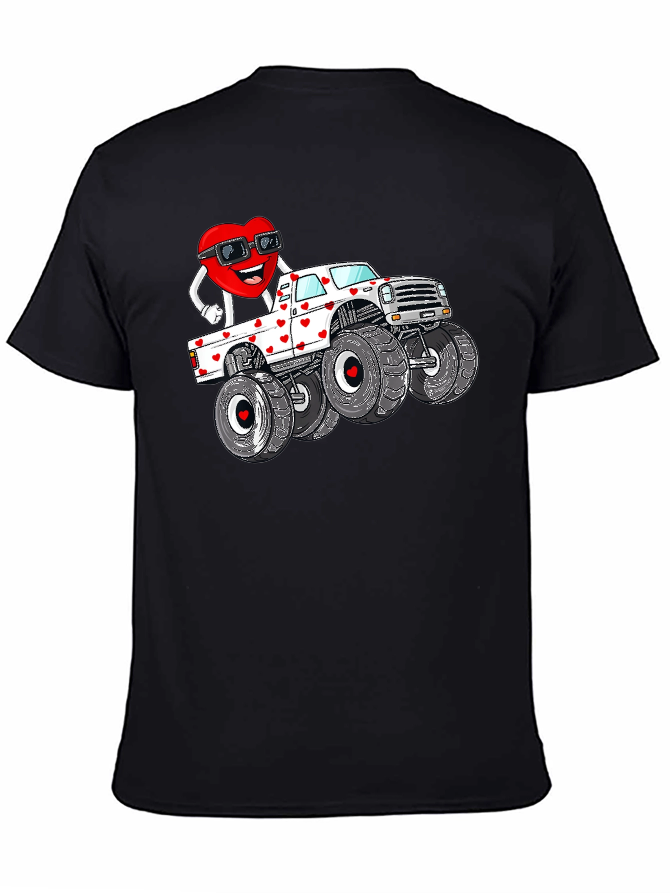 Black Monster Truck Valentine's Day Graphic Tee view 4