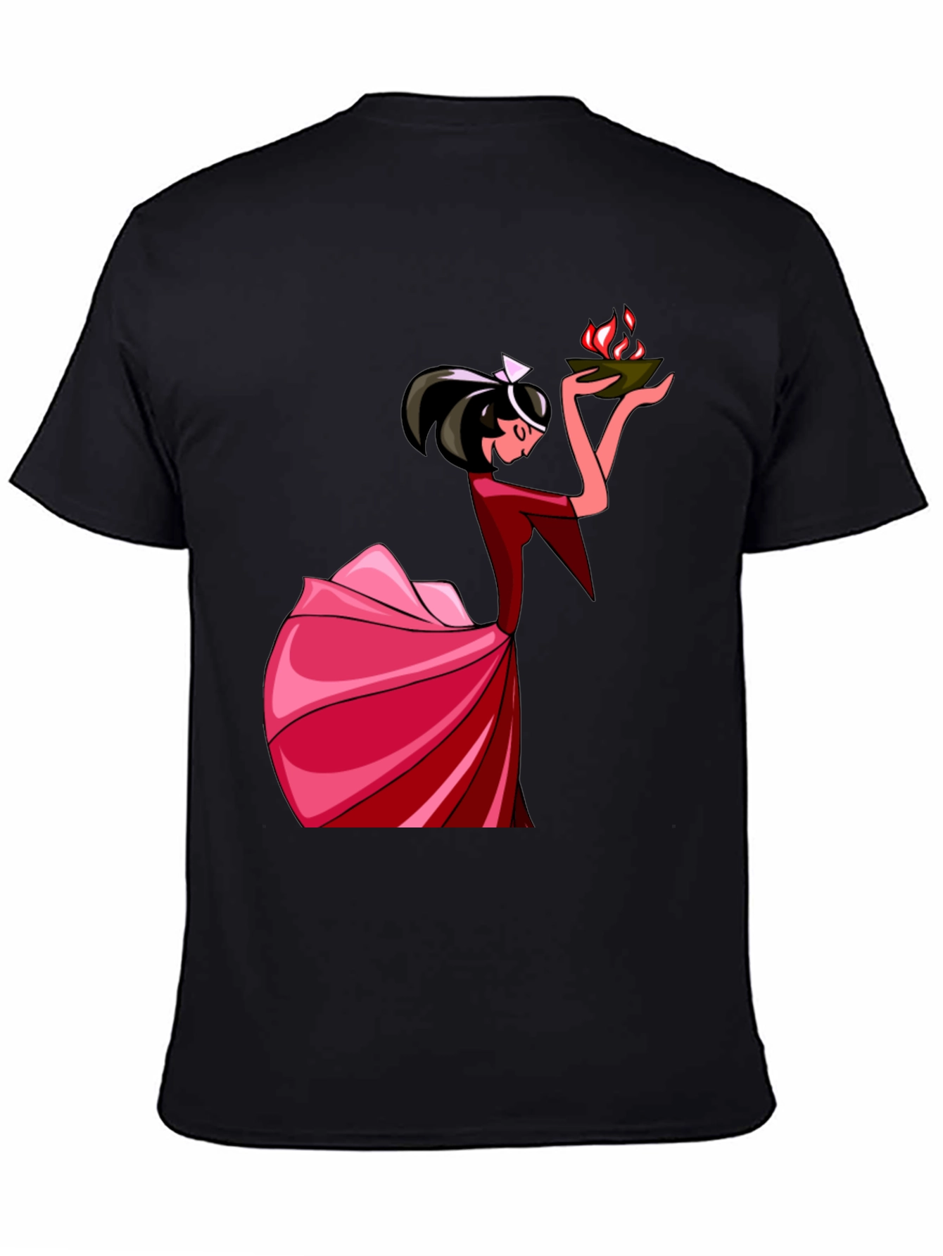 Black Unique Graphic T-Shirt: Lady with Fire view 4