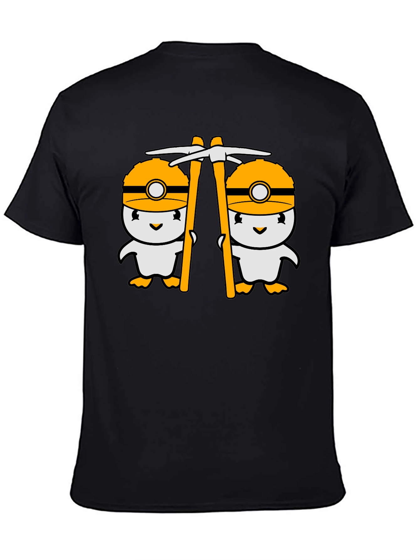 Black Cute Miner Duck T-Shirt - Black Cotton Tee view 4