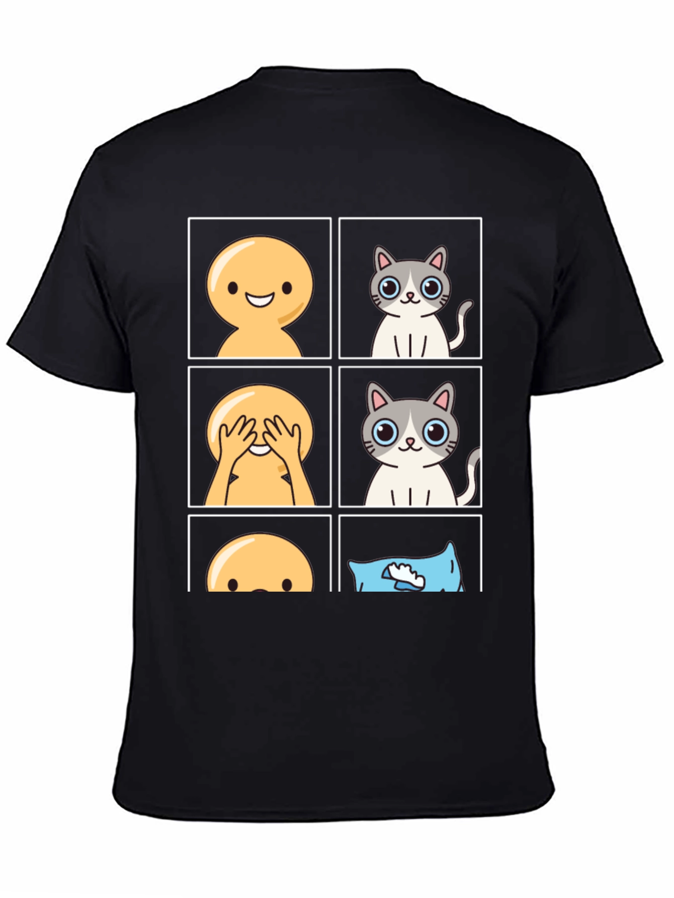 Black Peek-a-Boo Emoji Cat T-Shirt view 4