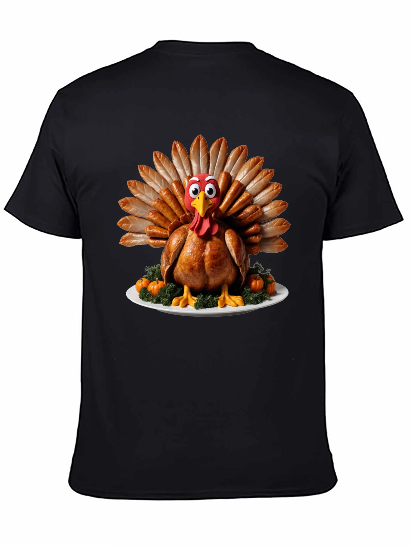 Black Thanksgiving Turkey T-Shirt - Sausage Feather Cartoon Bird view 4