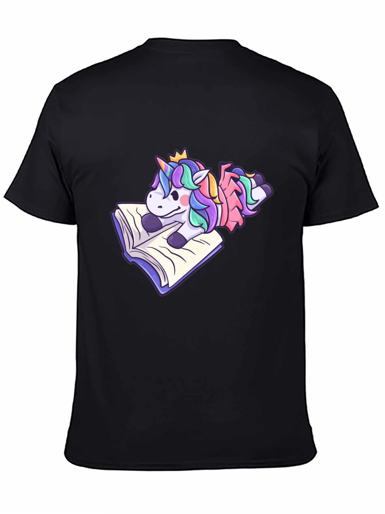 Black Unicorn Reading Book T-Shirt - Cute Cartoon Tee view 4