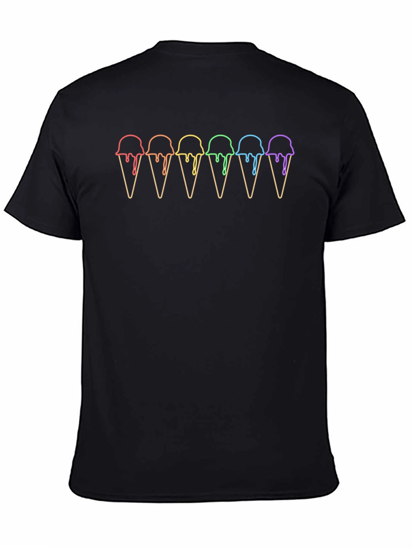 Black Rainbow Ice Cream Cone Graphic Tee - Black Unisex T-Shirt view 4