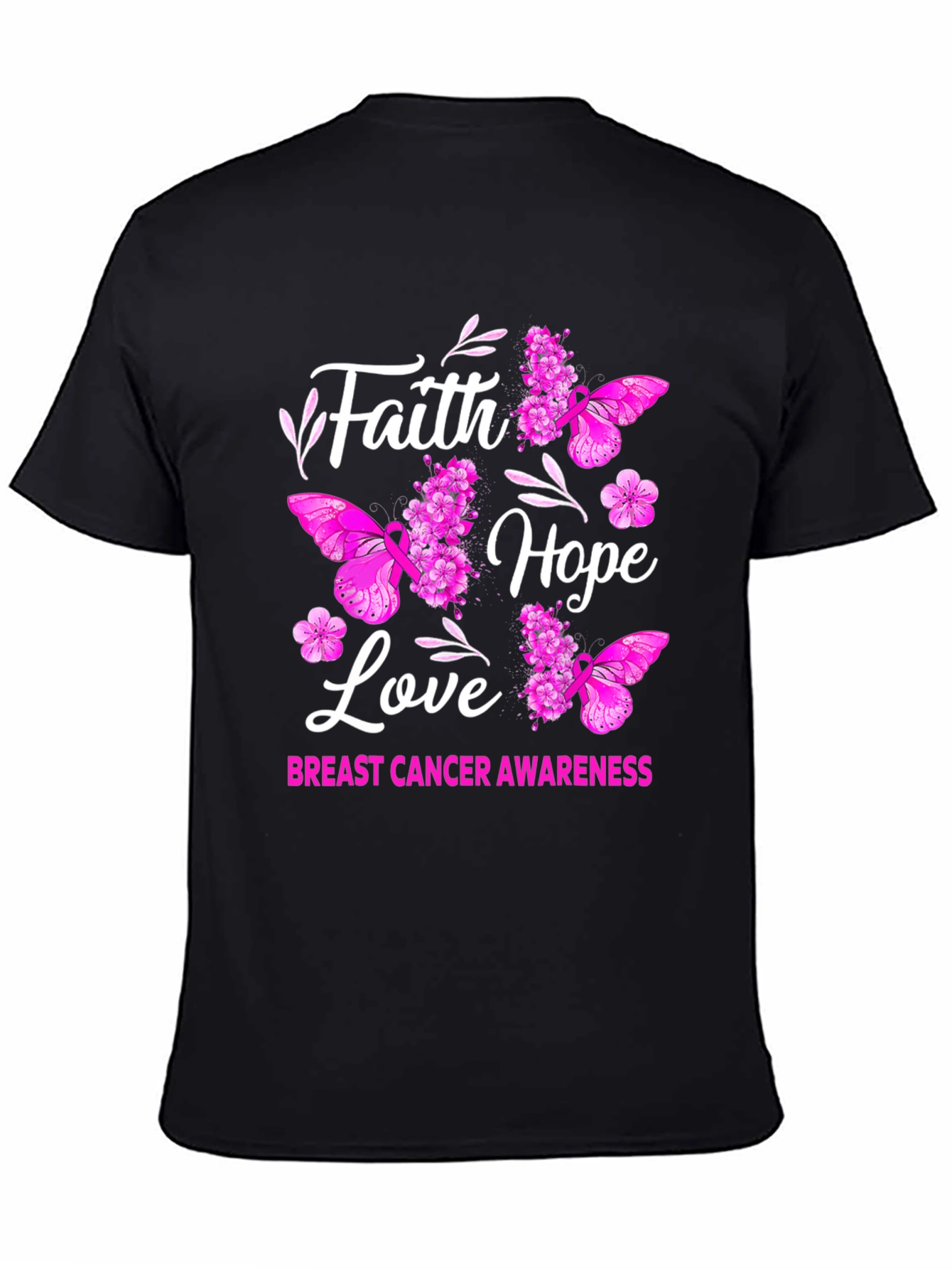 Black Faith Hope Love Breast Cancer Awareness Graphic Tee view 4