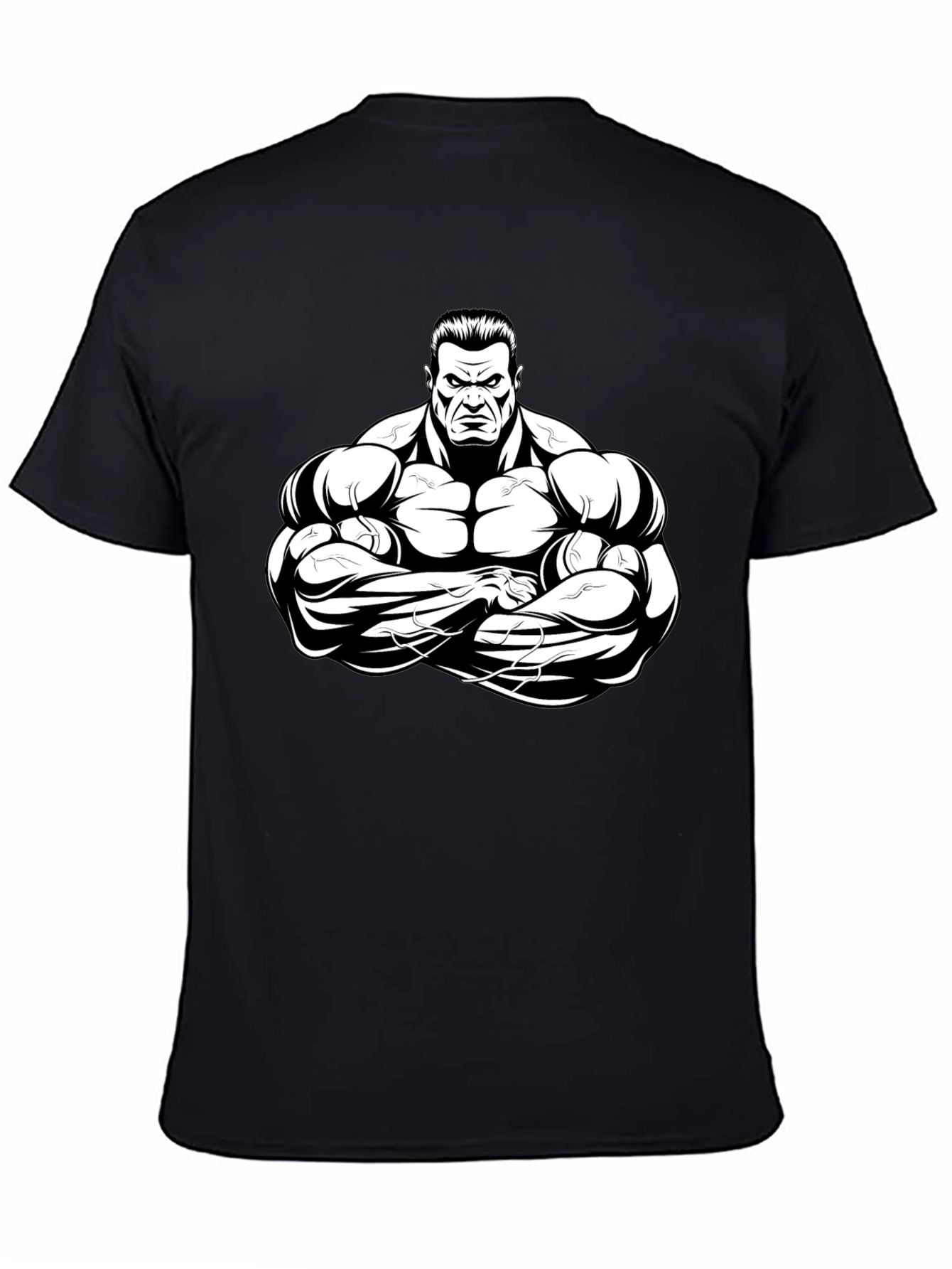 Black Black T-Shirt with Muscular Cartoon Graphic view 4
