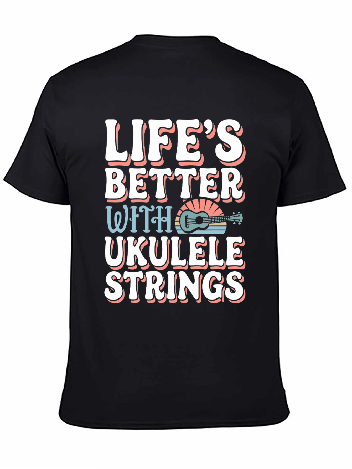 Black Life's Better Ukulele Strings Graphic Tee view 4