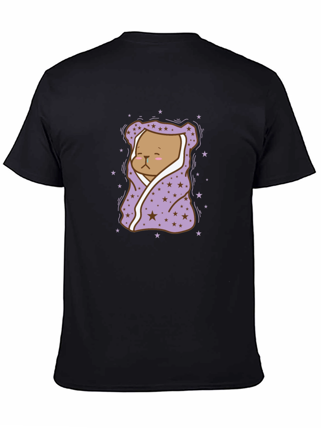 Black Cute Bear in Blanket T-Shirt view 4