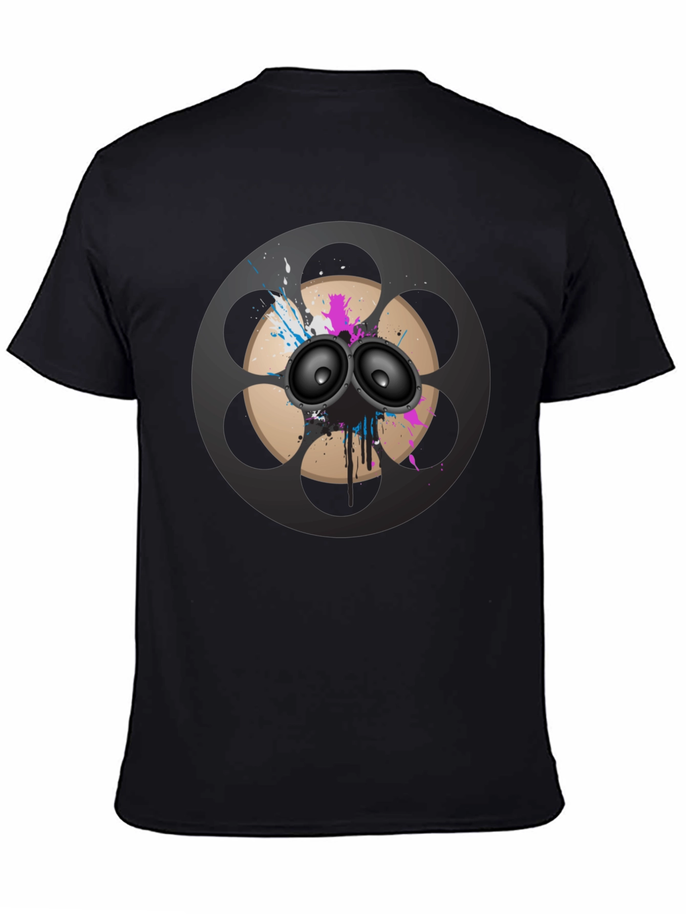 Black Retro Film Reel Speaker Graphic T-Shirt view 4