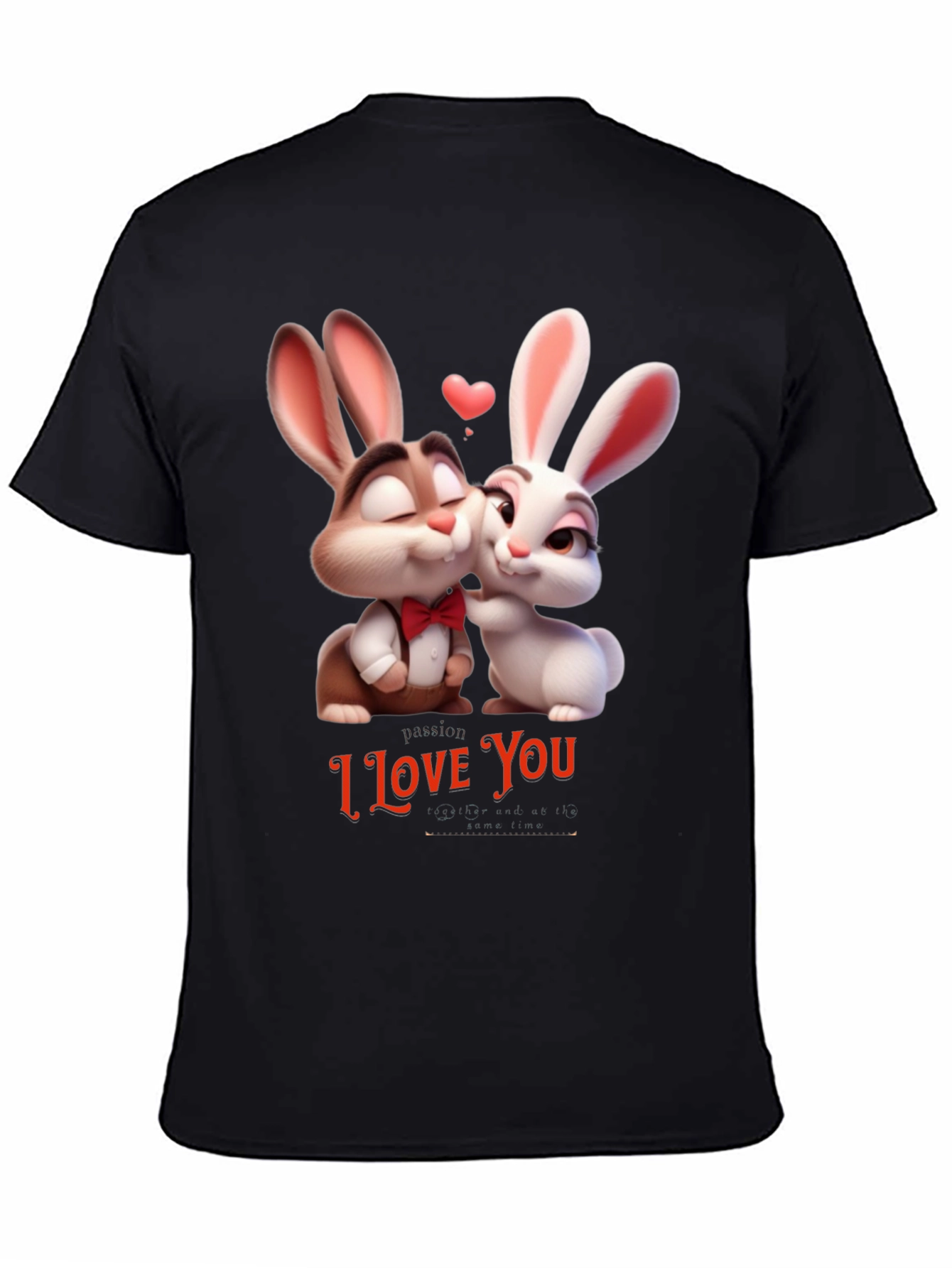 Black I Love You Valentine's Day Bunny T-Shirt view 4
