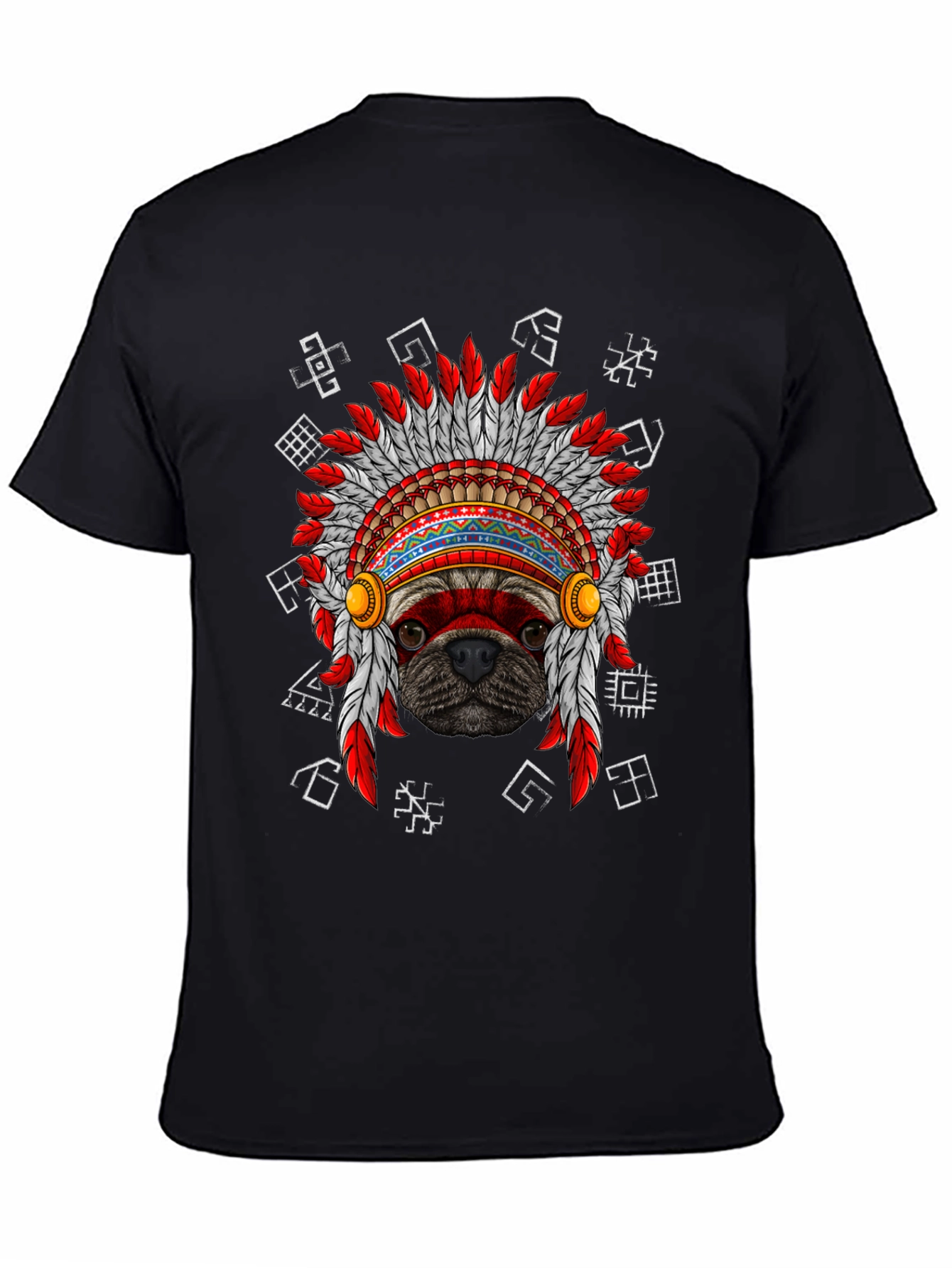 Black Pug Indian Chief Headdress Graphic T-Shirt view 4