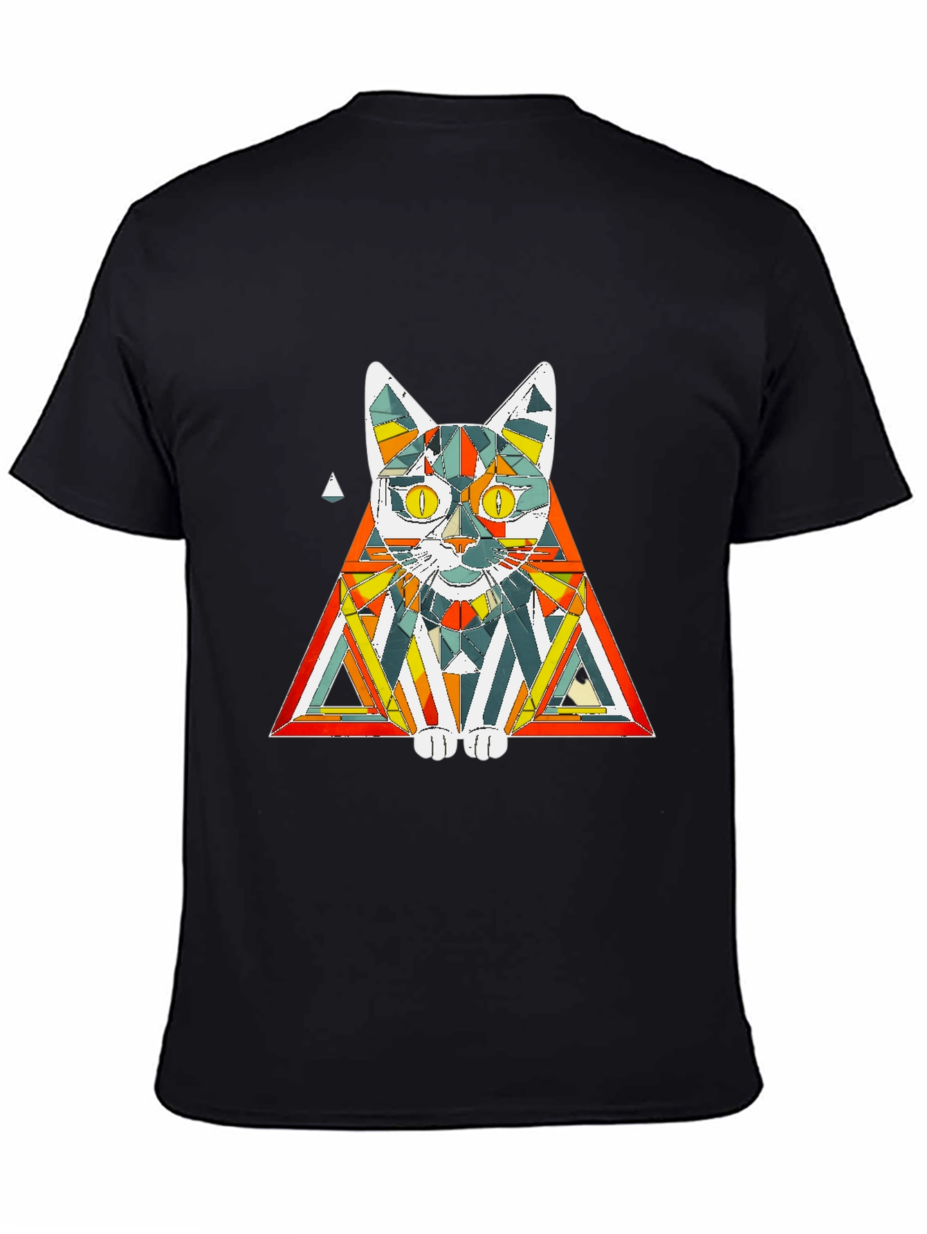 Black Geometric Cat T-Shirt: Colorful & Modern view 4