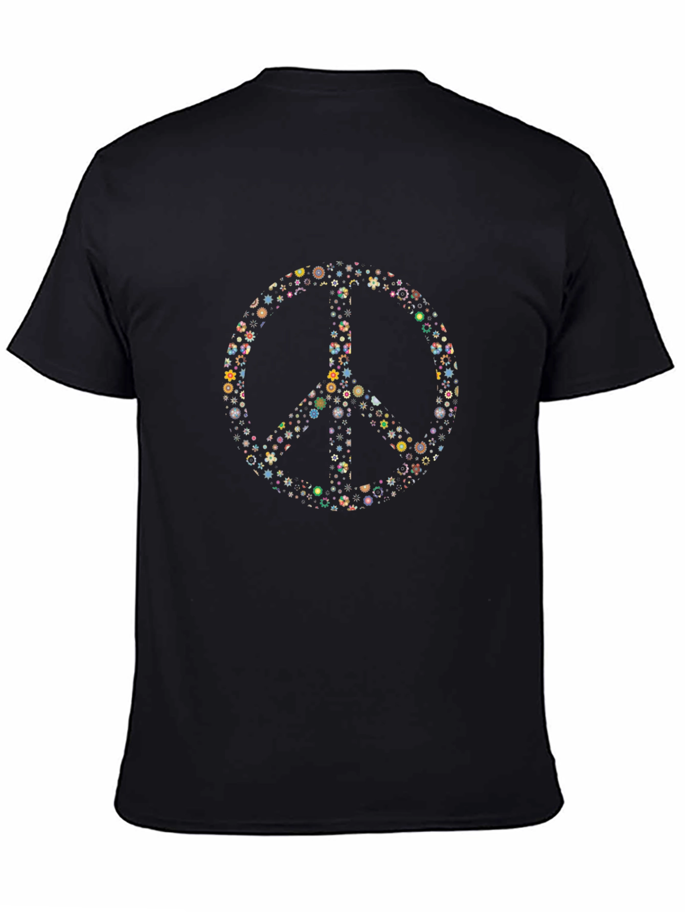 Black Floral Peace Sign Black T-Shirt view 4