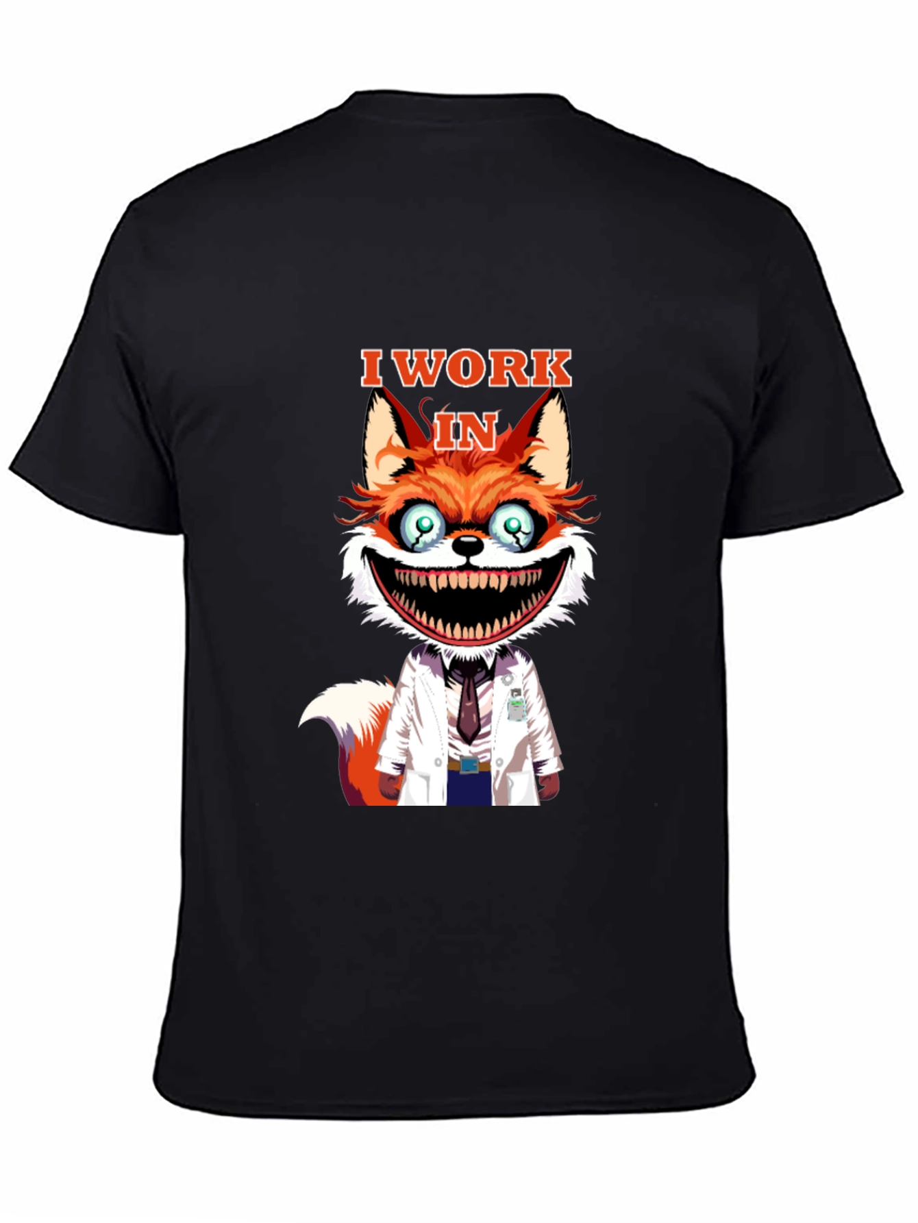 Black I Work in Crazy Fox Scientist Graphic Tee view 4