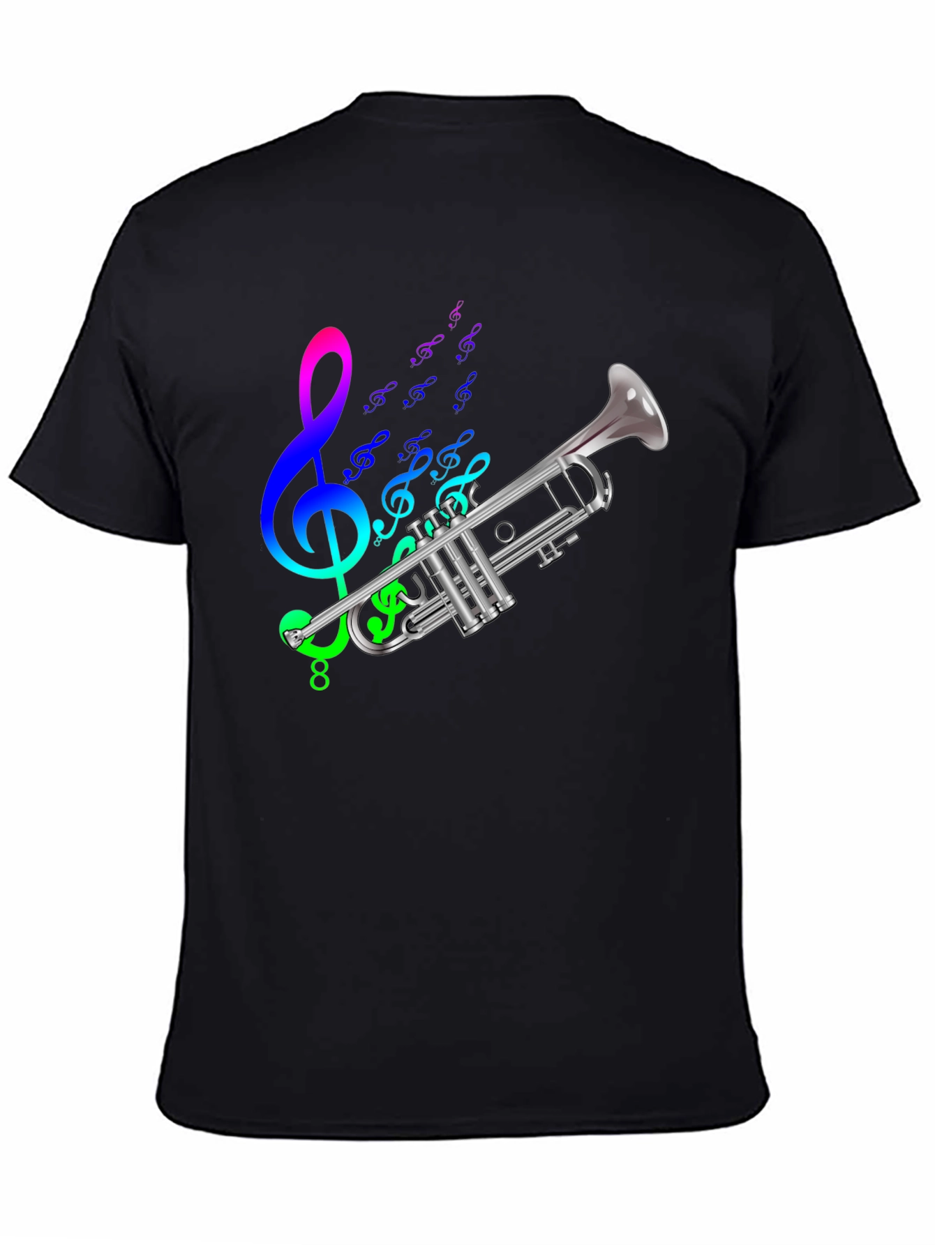 Black Musical Trumpet Graphic Tee - Black Cotton T-Shirt view 4