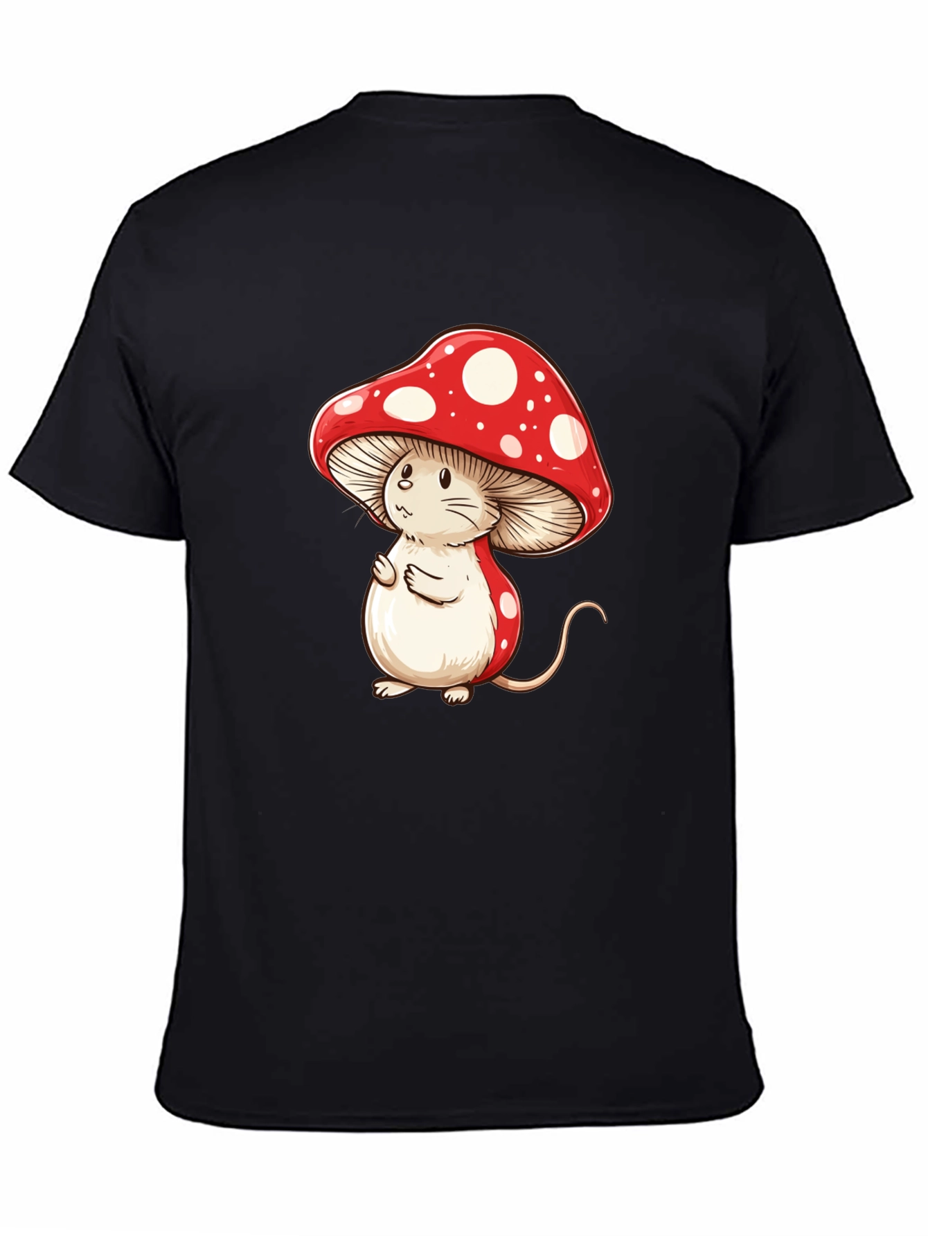 Black Mushroom Mouse T-Shirt - Fun Cartoon Graphic Tee view 4