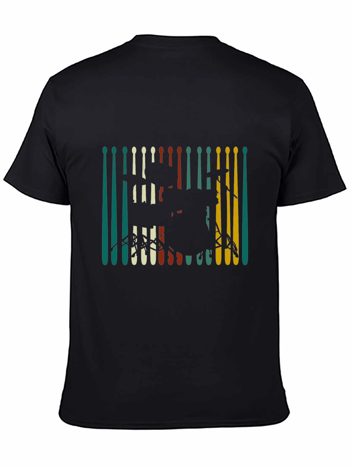 Black Drum Set Graphic Tee - Retro Musician T-Shirt view 4