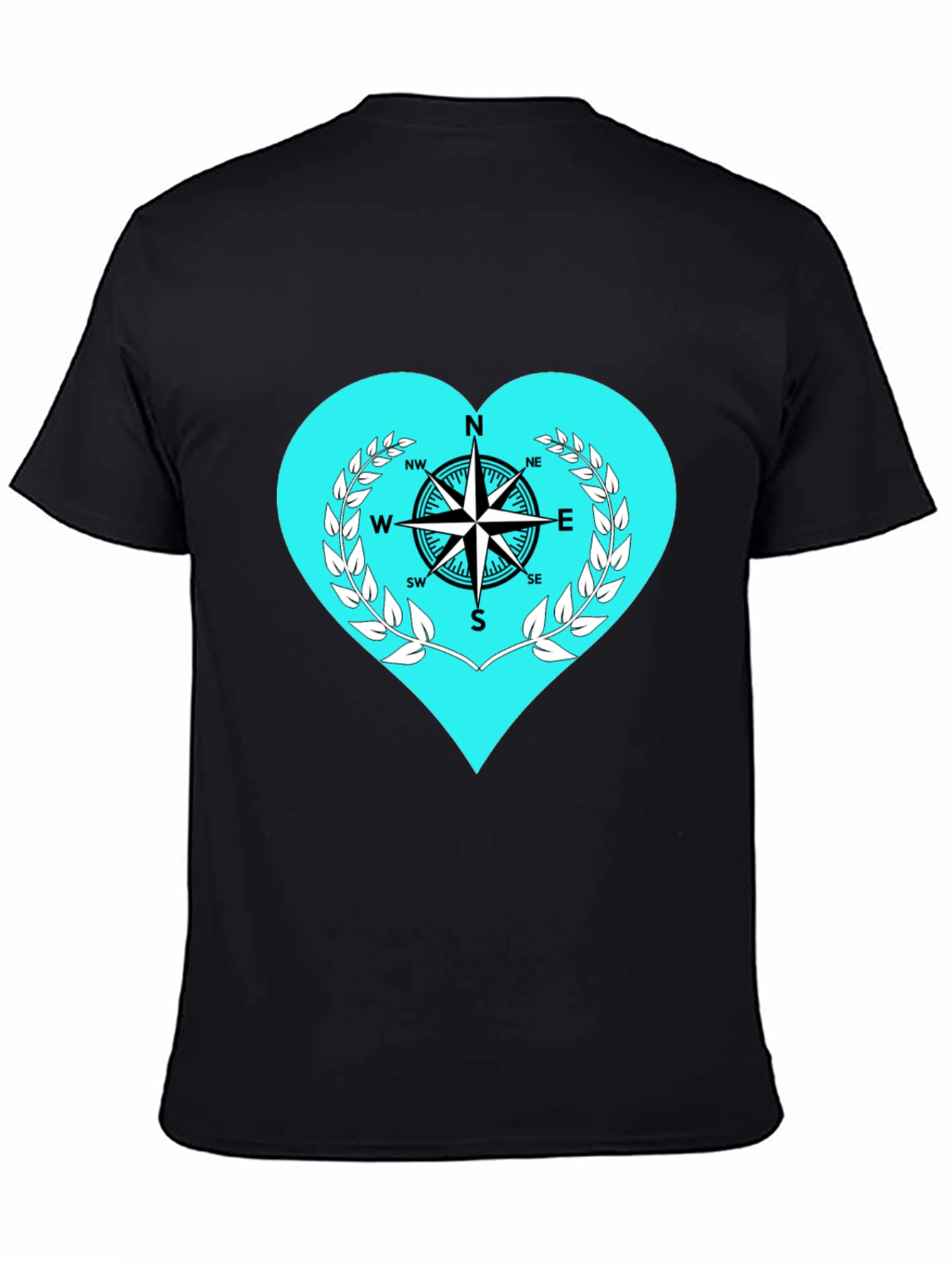 Black Compass Heart Graphic Tee - Stylish Black T-Shirt view 4