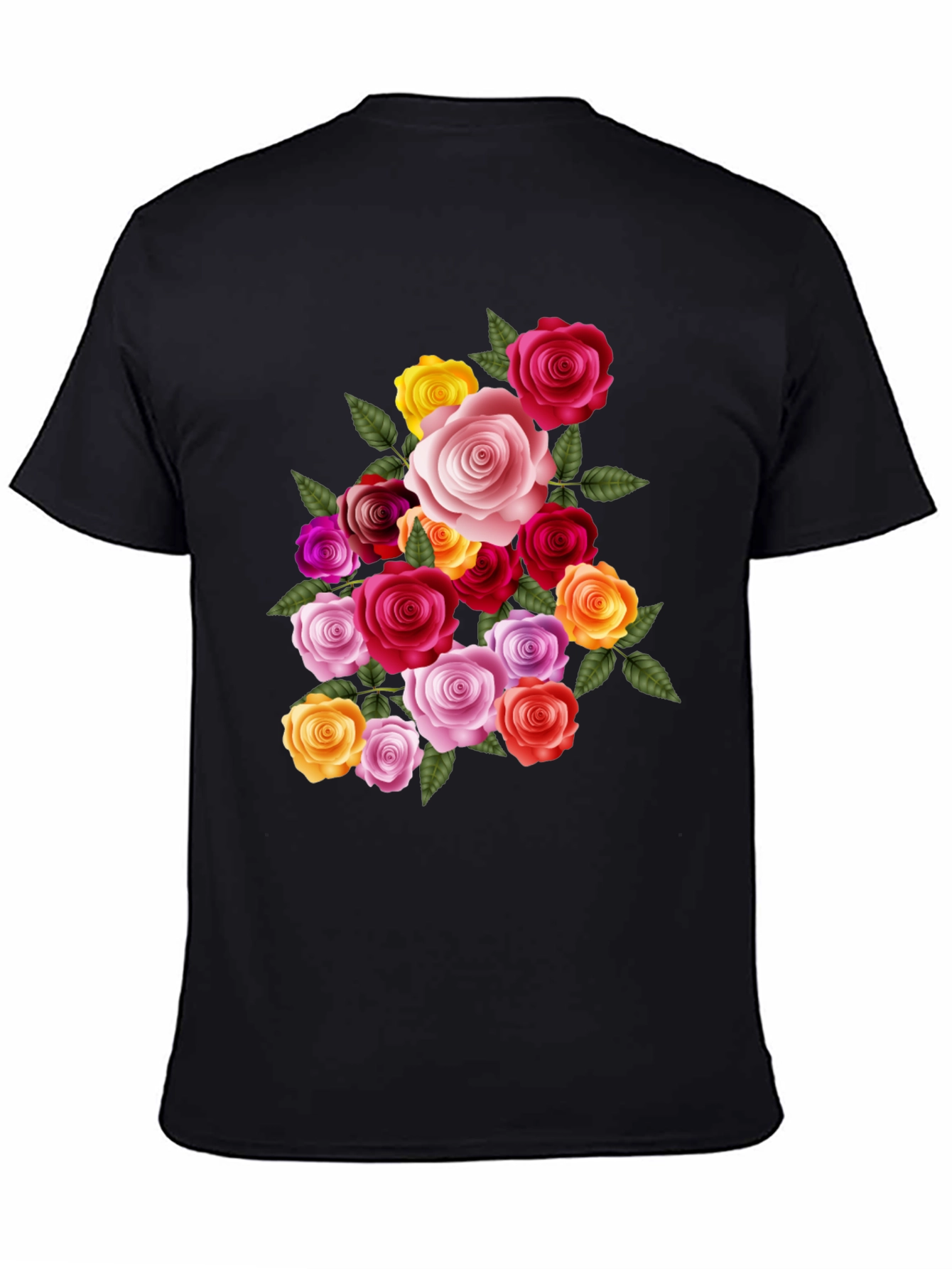 Black Floral Rose Bouquet Graphic Tee - Black view 4