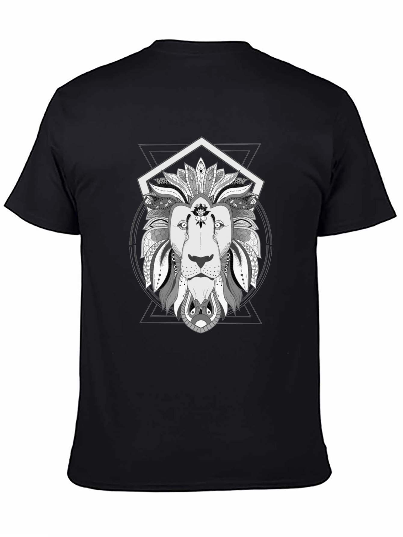 Black Geometric Lion Graphic Tee - Stylish Black T-Shirt view 4