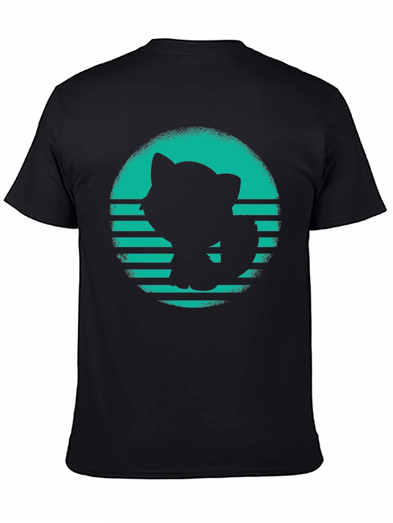 Black Retro Cat Silhouette Graphic T-Shirt view 4