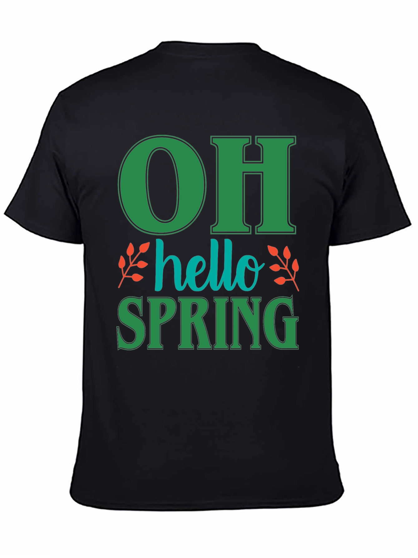 Black Oh Hello Spring T-Shirt - Green Graphic Tee view 4