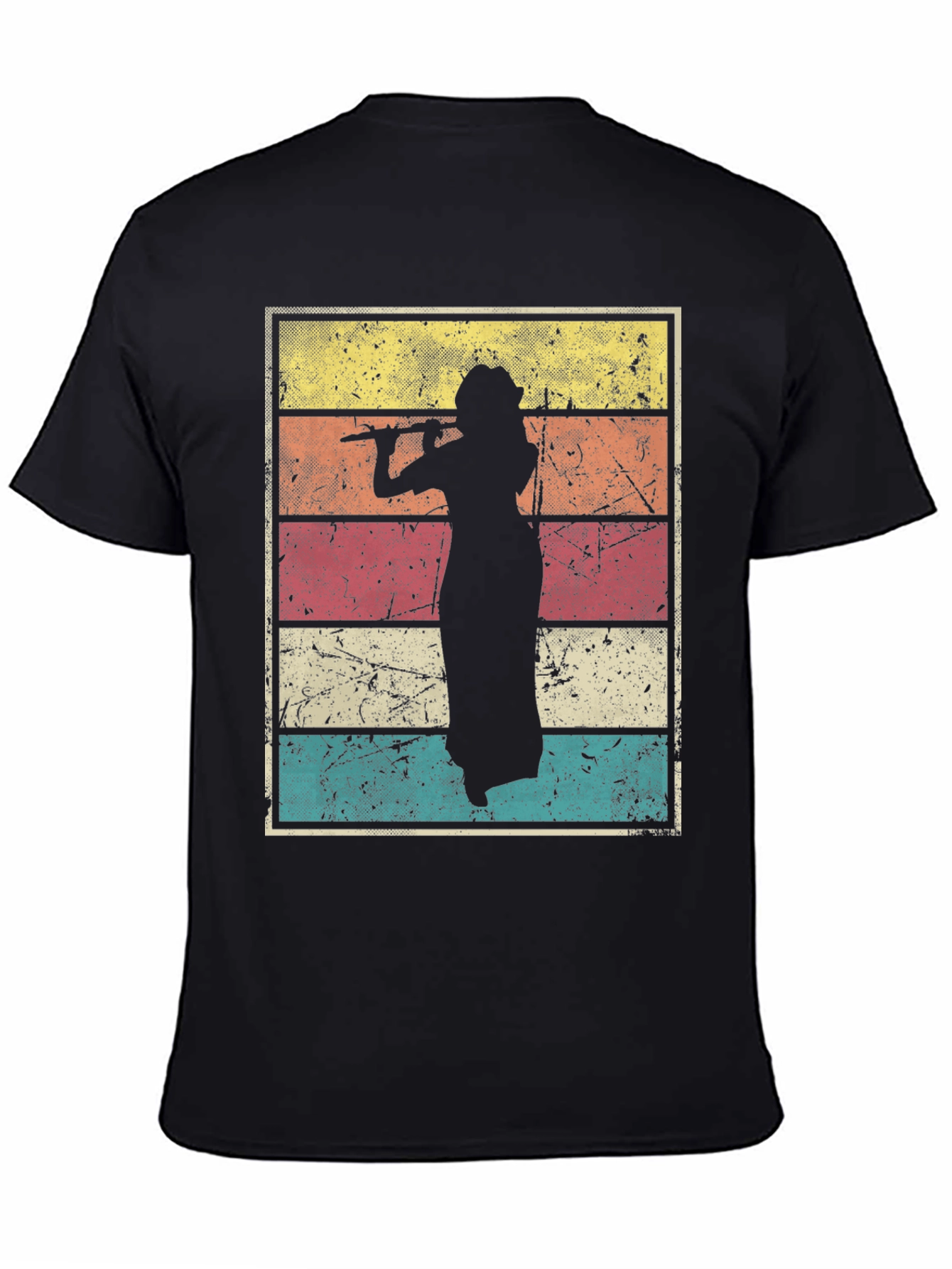 Black Retro Flute Player T-Shirt  view 4