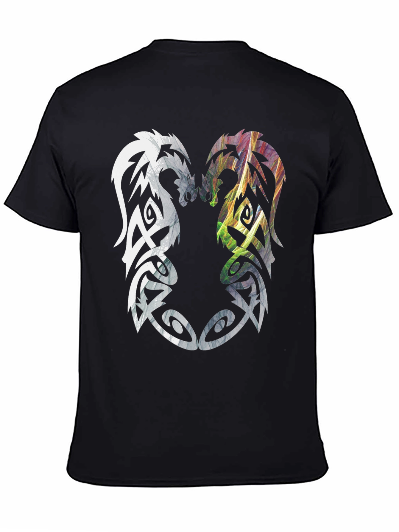 Black Yin Yang Dragon T-Shirt - Men's Black Graphic Tee view 4
